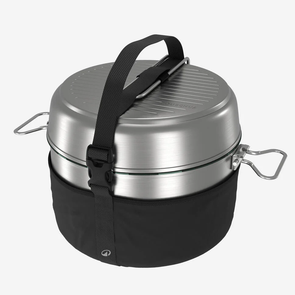 Quechua 500 Stainless Steel Nonstick Camping Cookset – 25-Piece for 4 People