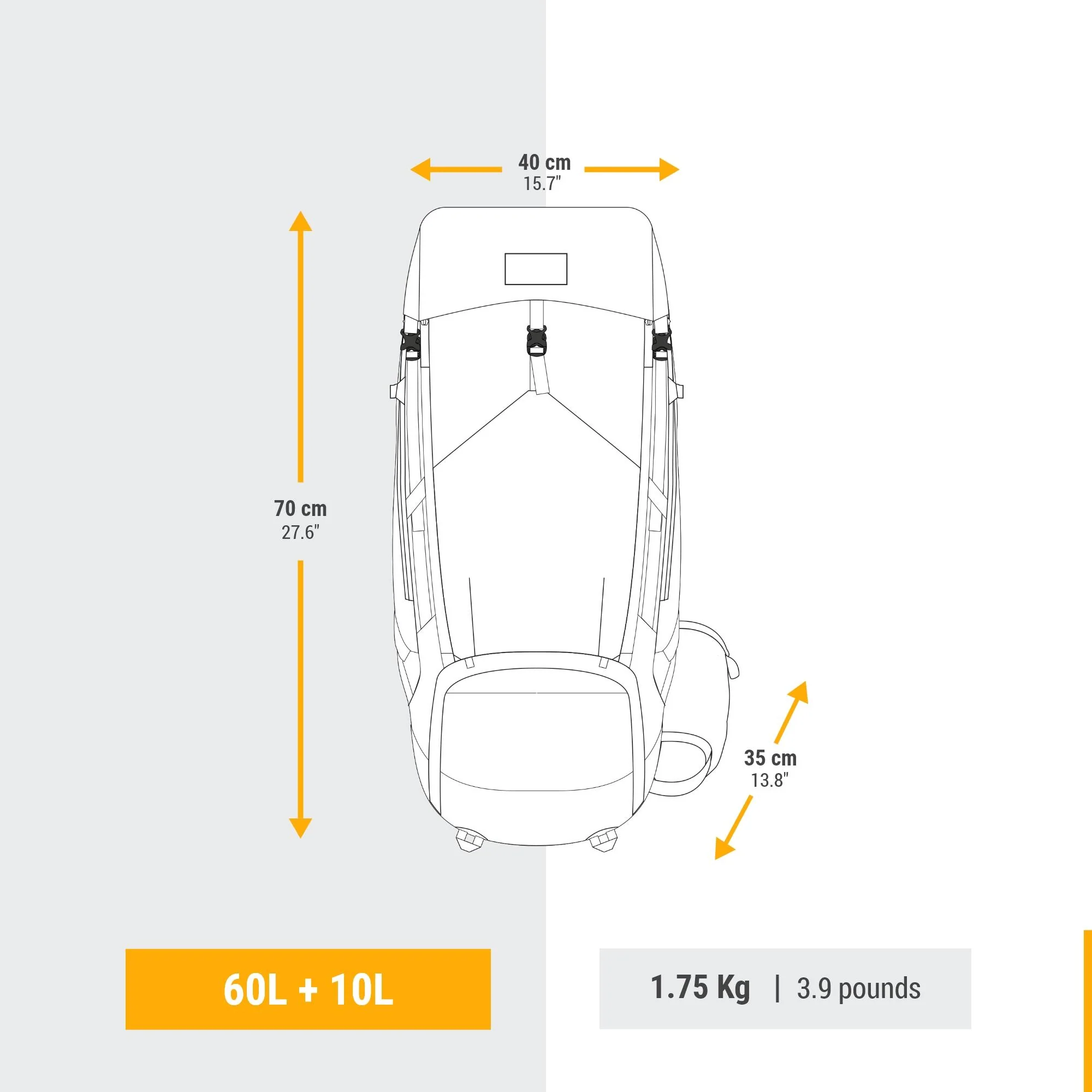 Simond Men's MT500 Air 60 + 10 L Backpacking Pack