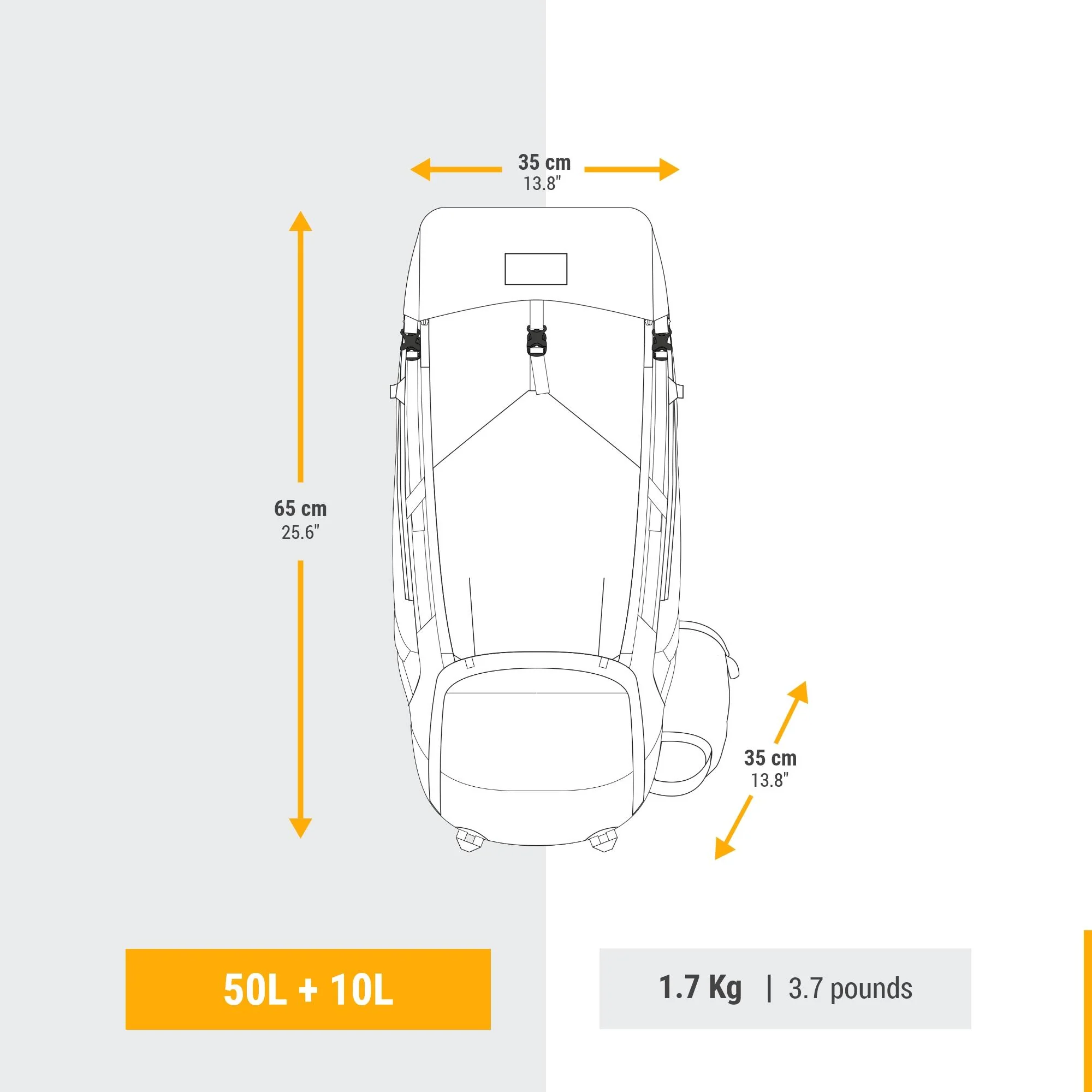Simond Men's Backpacking 50+10 L Backpack MT500 Air