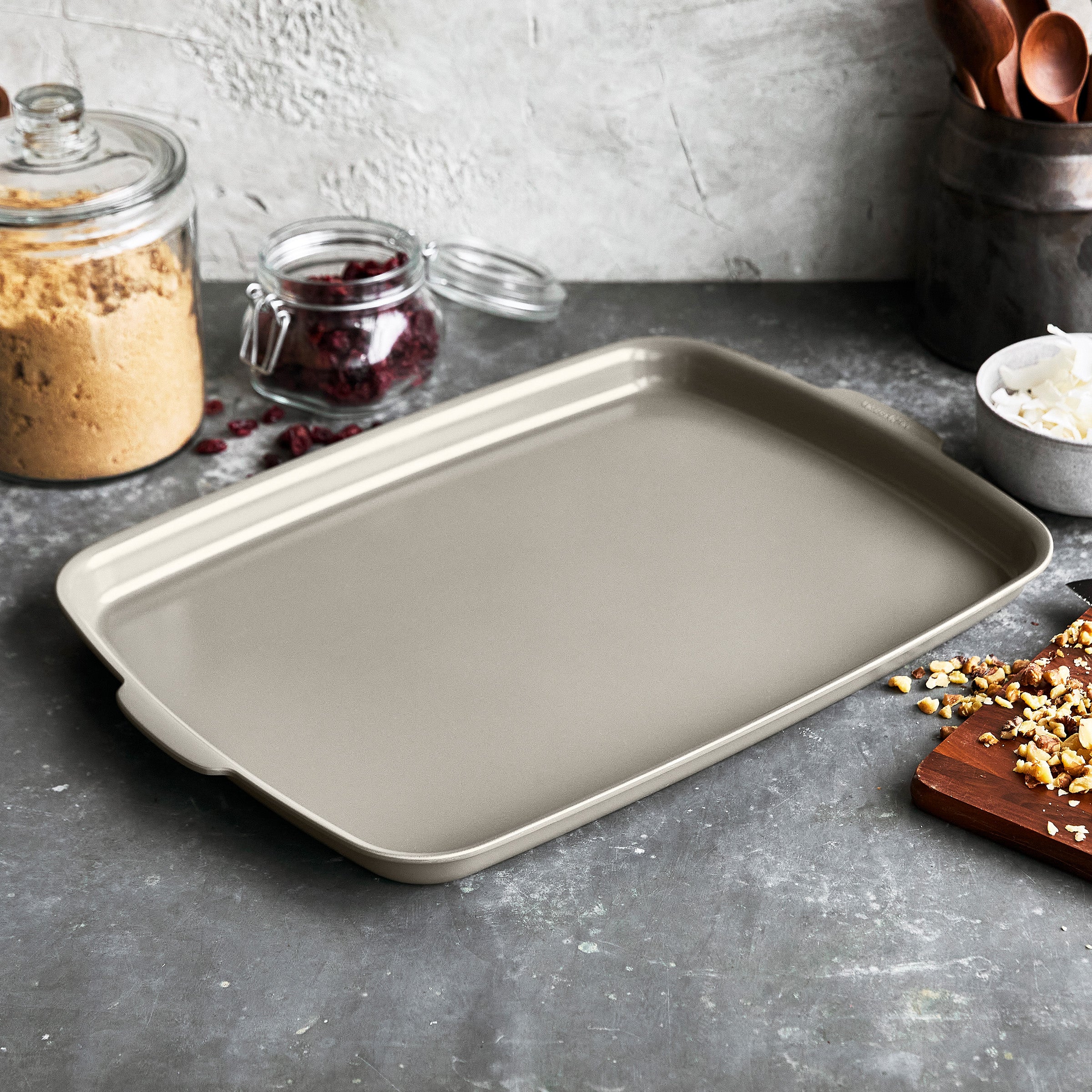 Premiere Ovenware Ceramic Nonstick 18 x 13 Half Sheet Pan Set | Taupe