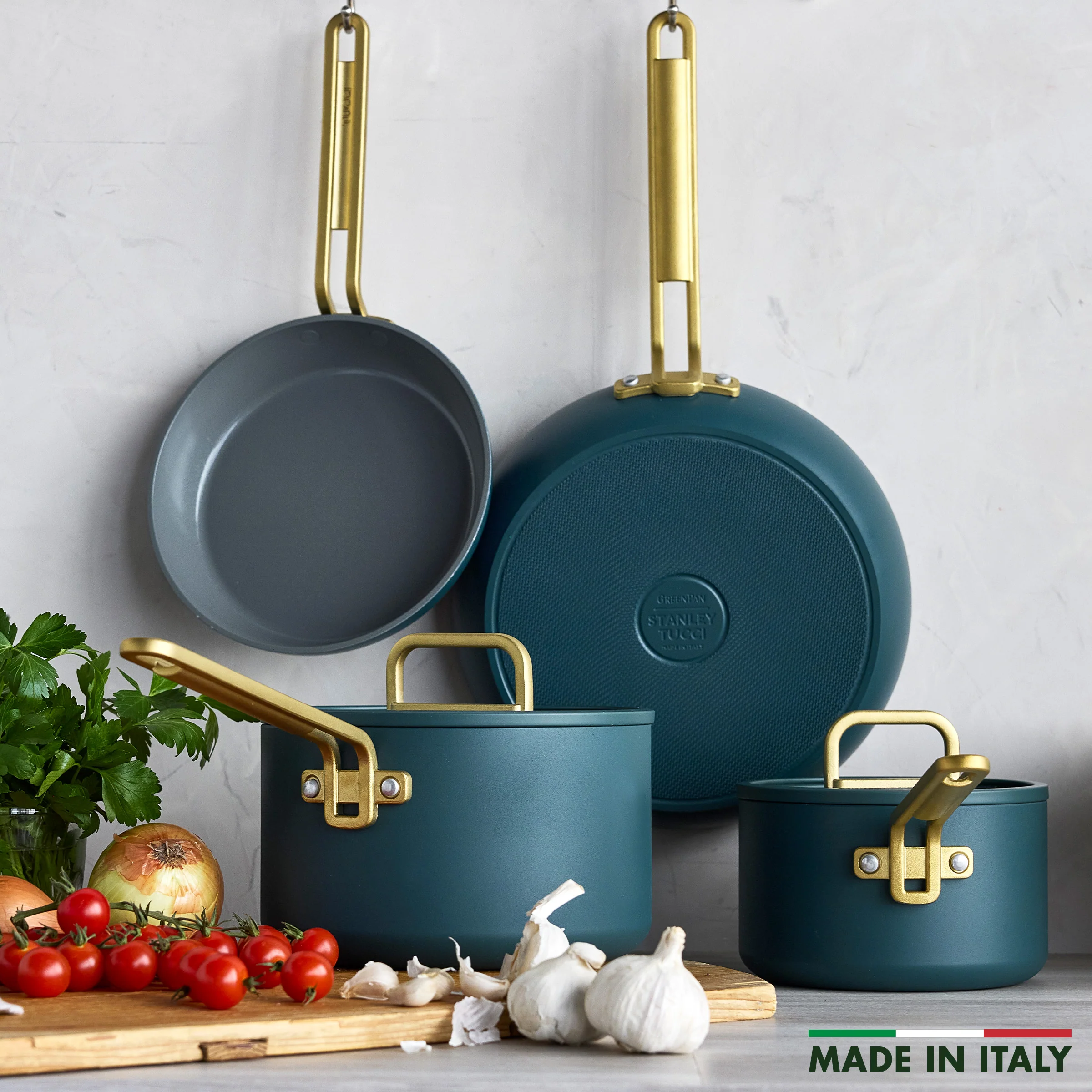 Stanley Tucci™ Ceramic Nonstick 6-Piece Cookware Set with the Tucci Cookbook | Venetian Teal