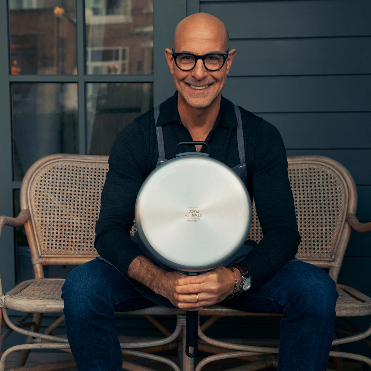 Stanley Tucci™ Stainless Steel Ceramic Nonstick 12 Frypan with Lid | Black Handle