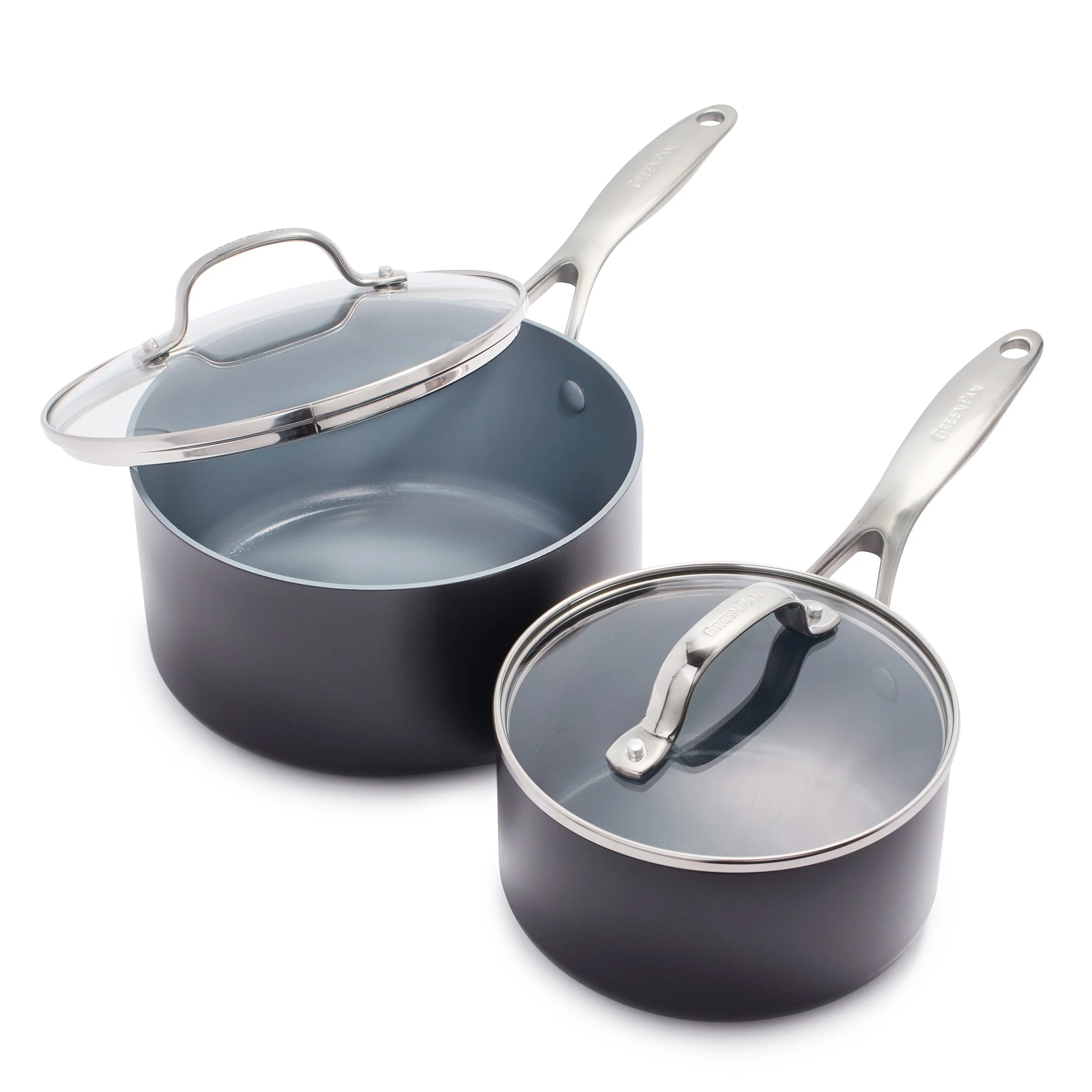 Valencia Pro Ceramic Nonstick 1.5-Quart and 3-Quart Saucepan Set with Lids | Gray
