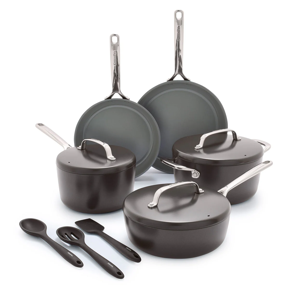 GP5 Colors Ceramic Nonstick 11-Piece Cookware Set with Mirror Handles | Cocoa