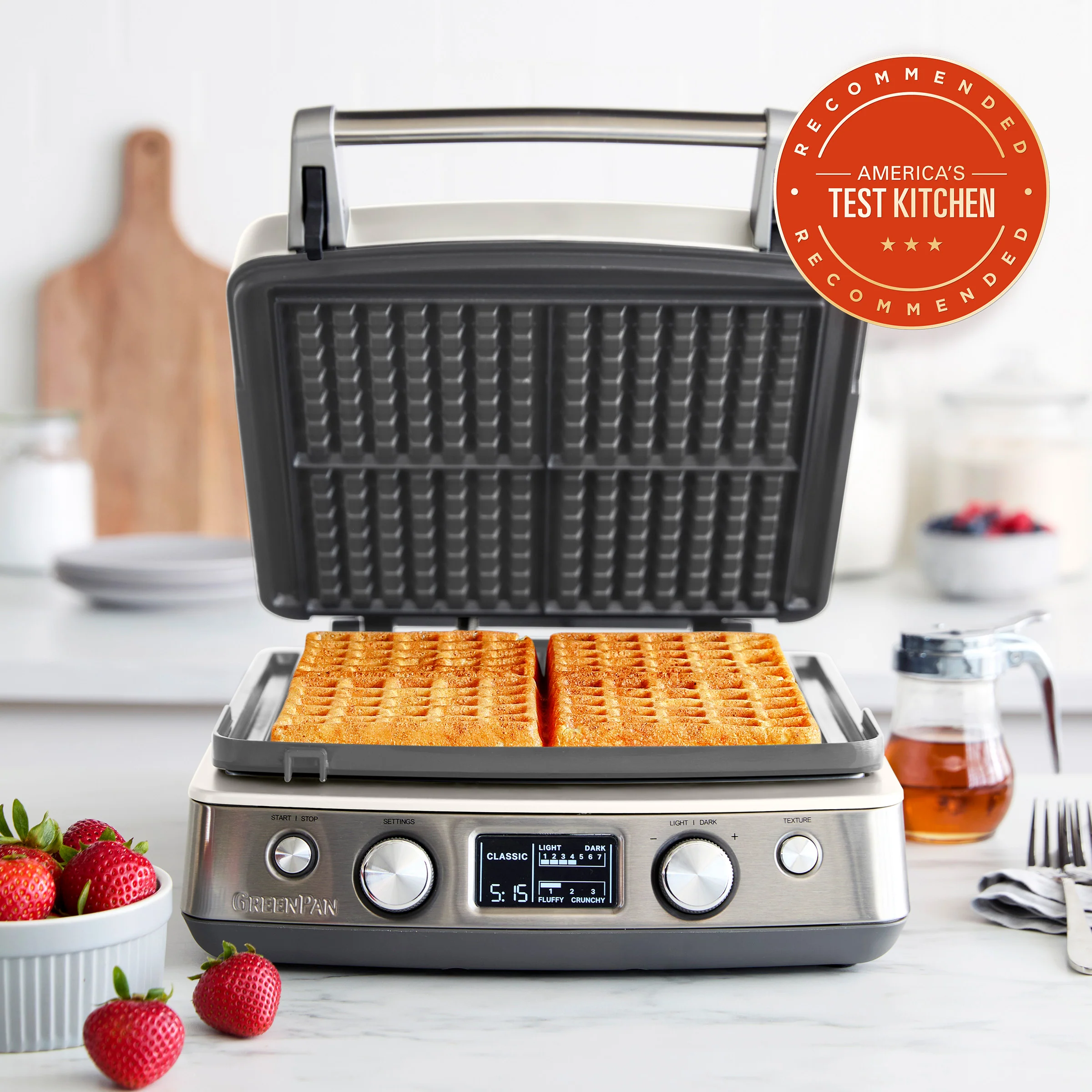 Elite Ceramic Nonstick 4-Square Waffle Maker | Cloud Cream