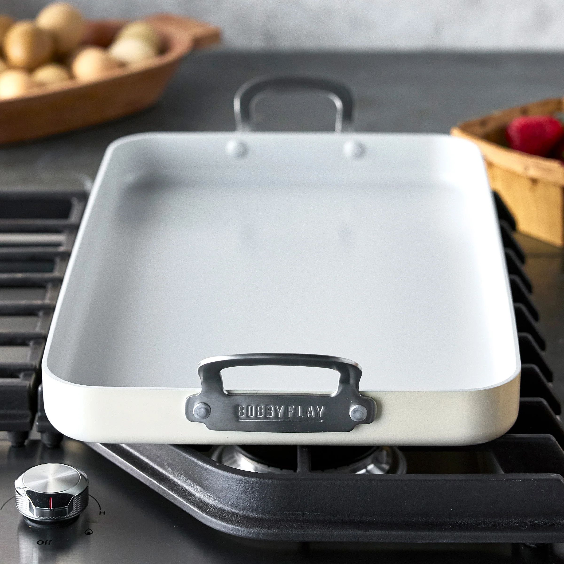 Bobby Flay by GreenPan Professional Ceramic Nonstick 18 x 11 Double Burner Griddle | Cream