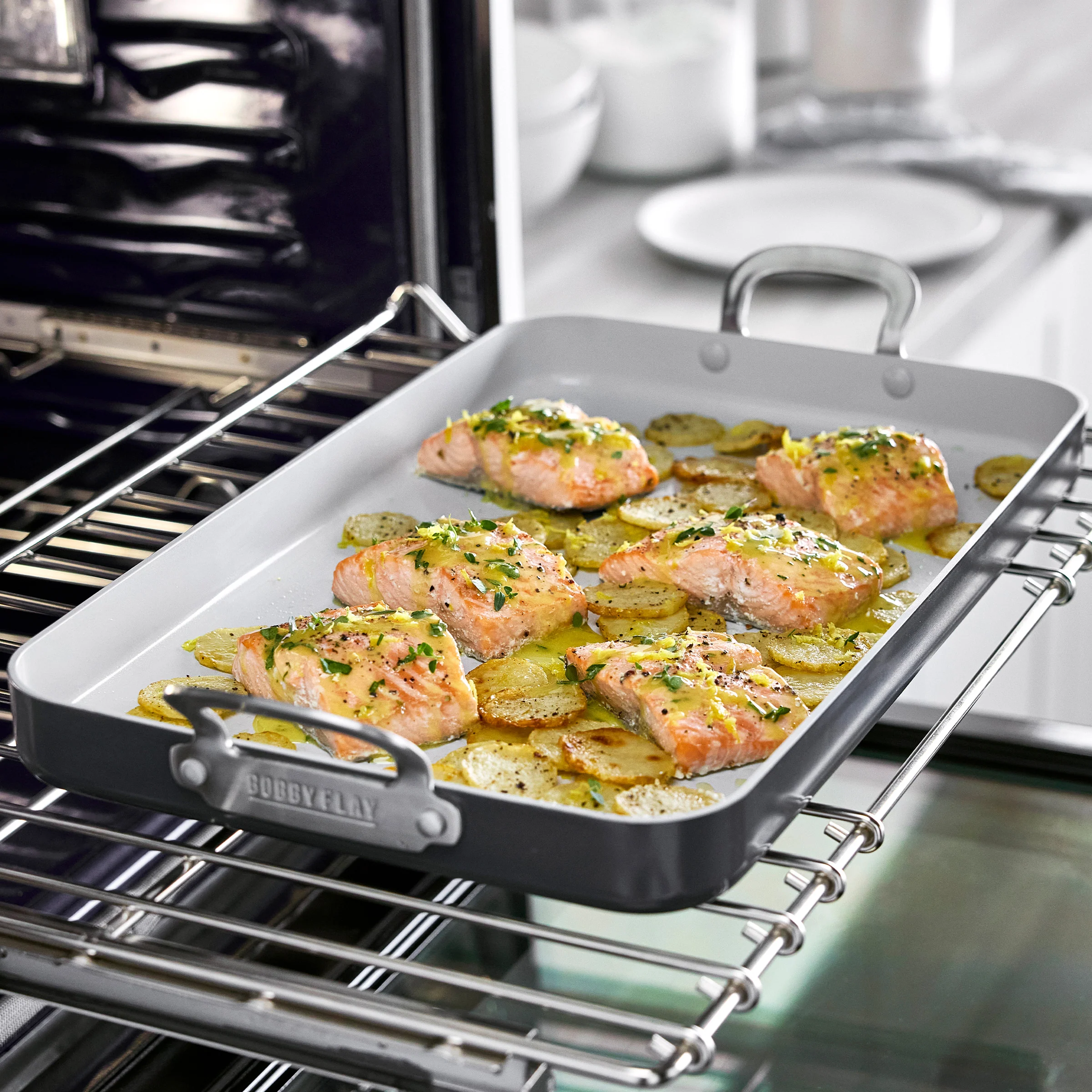 Bobby Flay by GreenPan Professional Ceramic Nonstick 18 x 11 Double Burner Griddle | Graphite