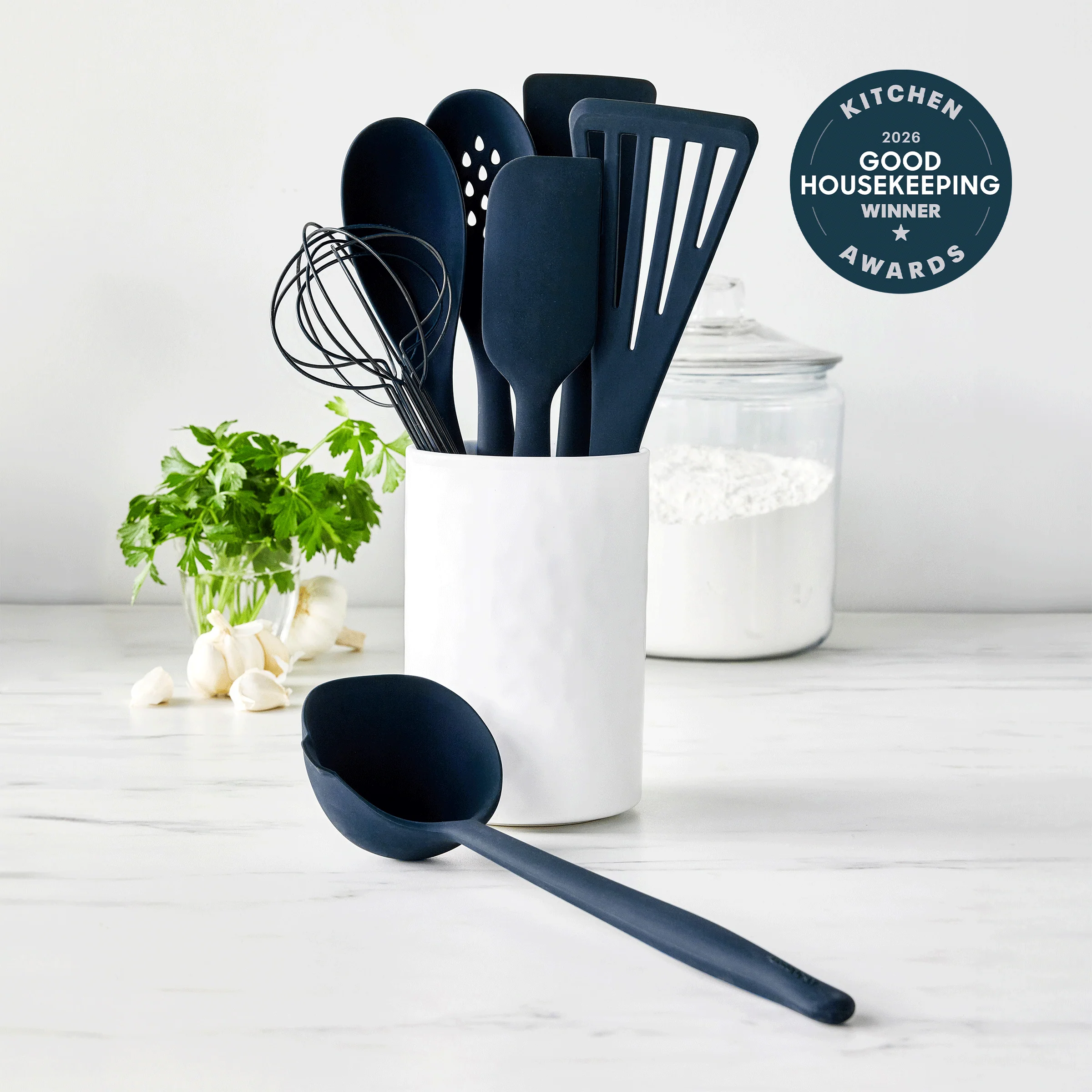 Premiere Silicone 8-Piece Utensil and Crock Set | Oxford Blue