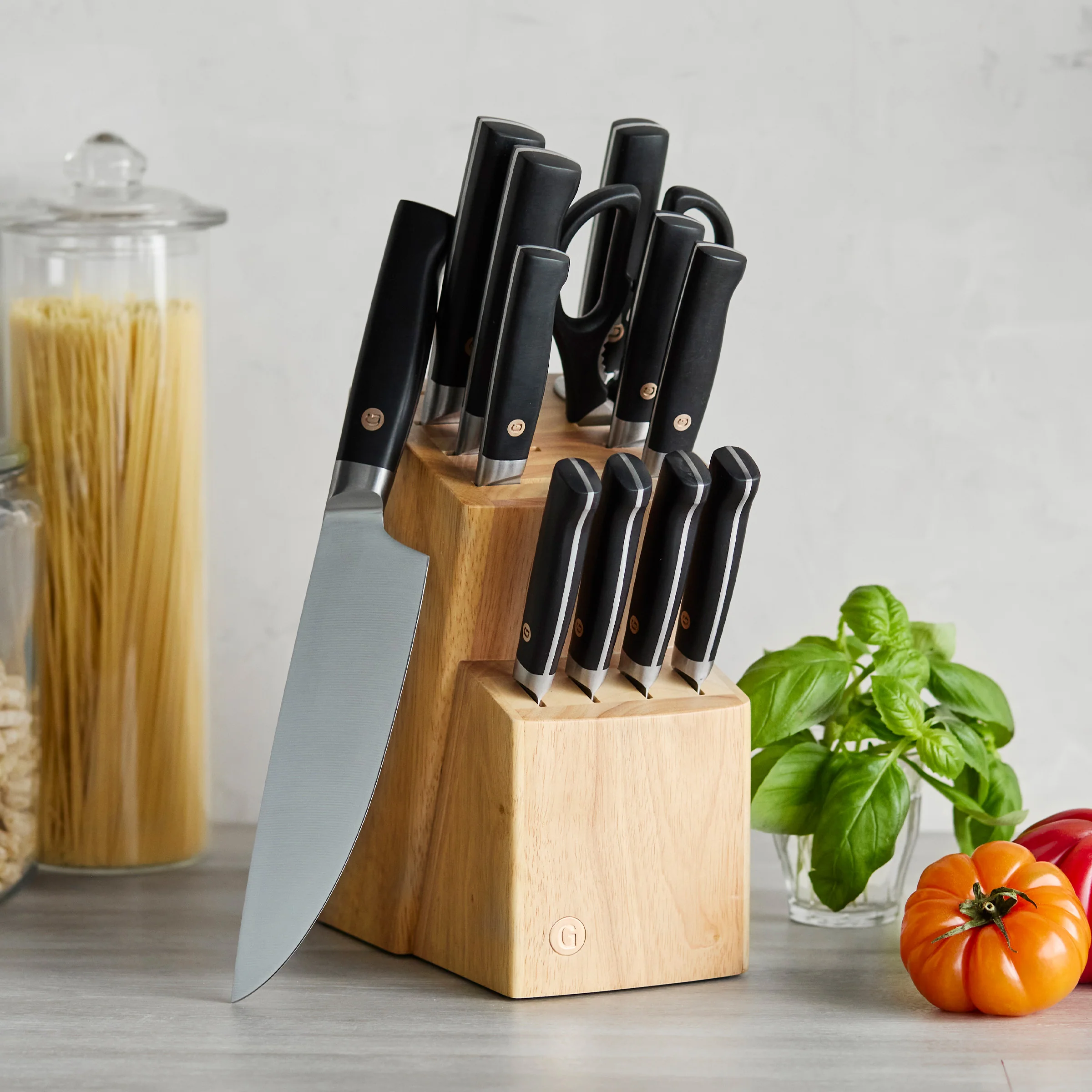 Elite Cutlery 13-Piece Knife Block Set with Black Handles