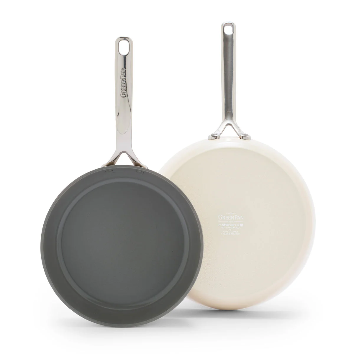 GP5 Colors Ceramic Nonstick 9.5 and 11 Frypan Set with Mirror Handles | Cloud Cream