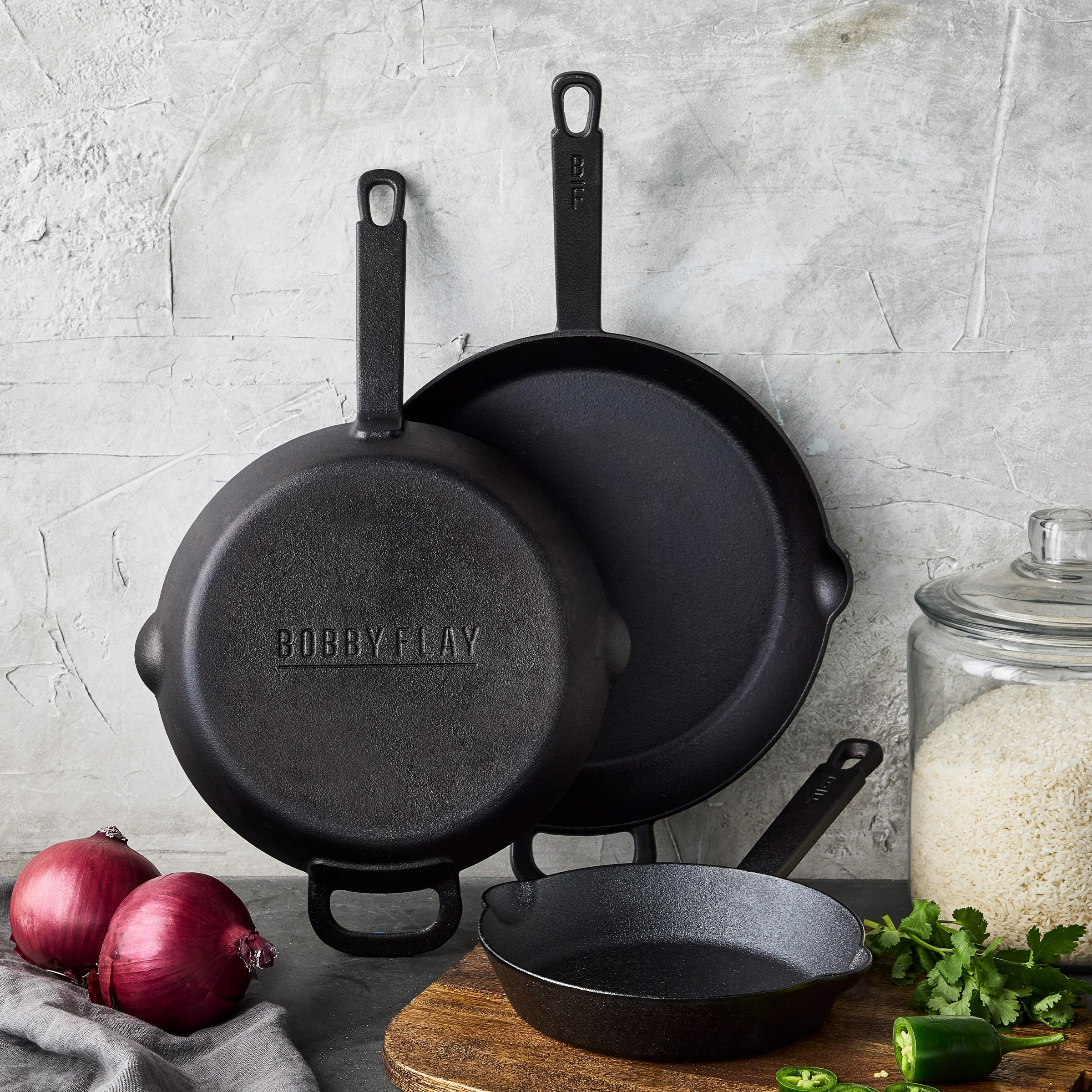 Bobby Flay by GreenPan 8, 10 and 12 Cast Iron Frypan Set