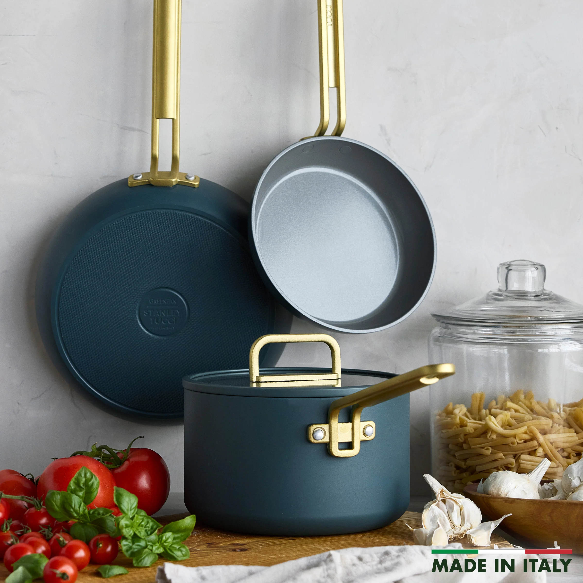 Stanley Tucci™ Ceramic Nonstick 4-Piece Chef Set with The Tucci Cookbook | Venetian Teal