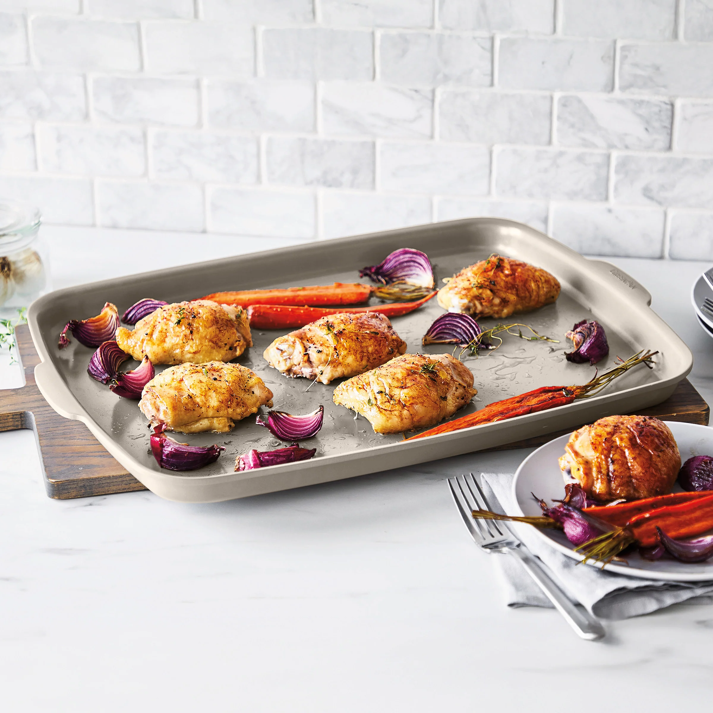 Premiere Ovenware Ceramic Nonstick 18 x 13 Half Sheet Pan Set | Taupe