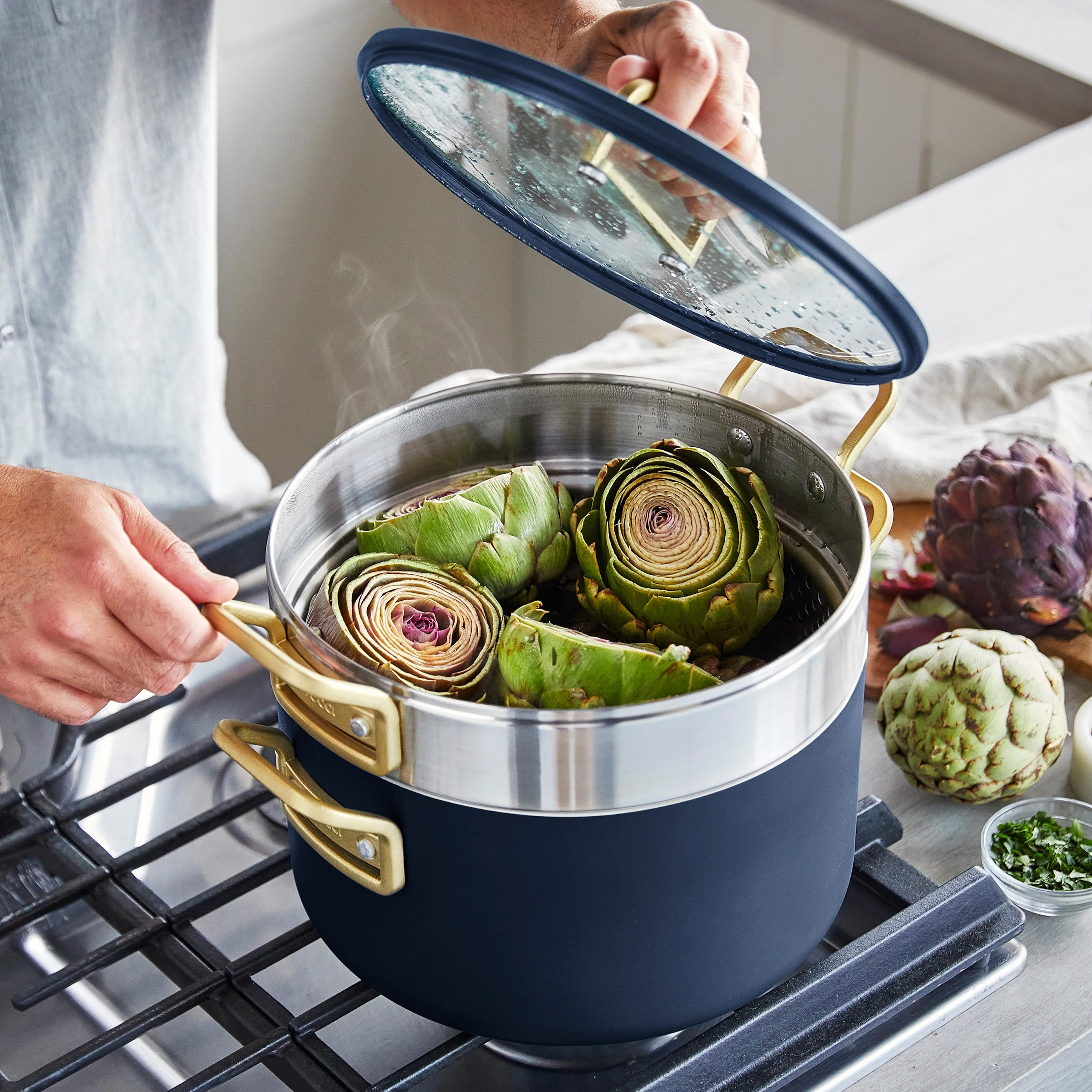 Stanley Tucci™ Ceramic Nonstick 11-Piece Cookware Set with The Tucci Cookbook | Marino Blue