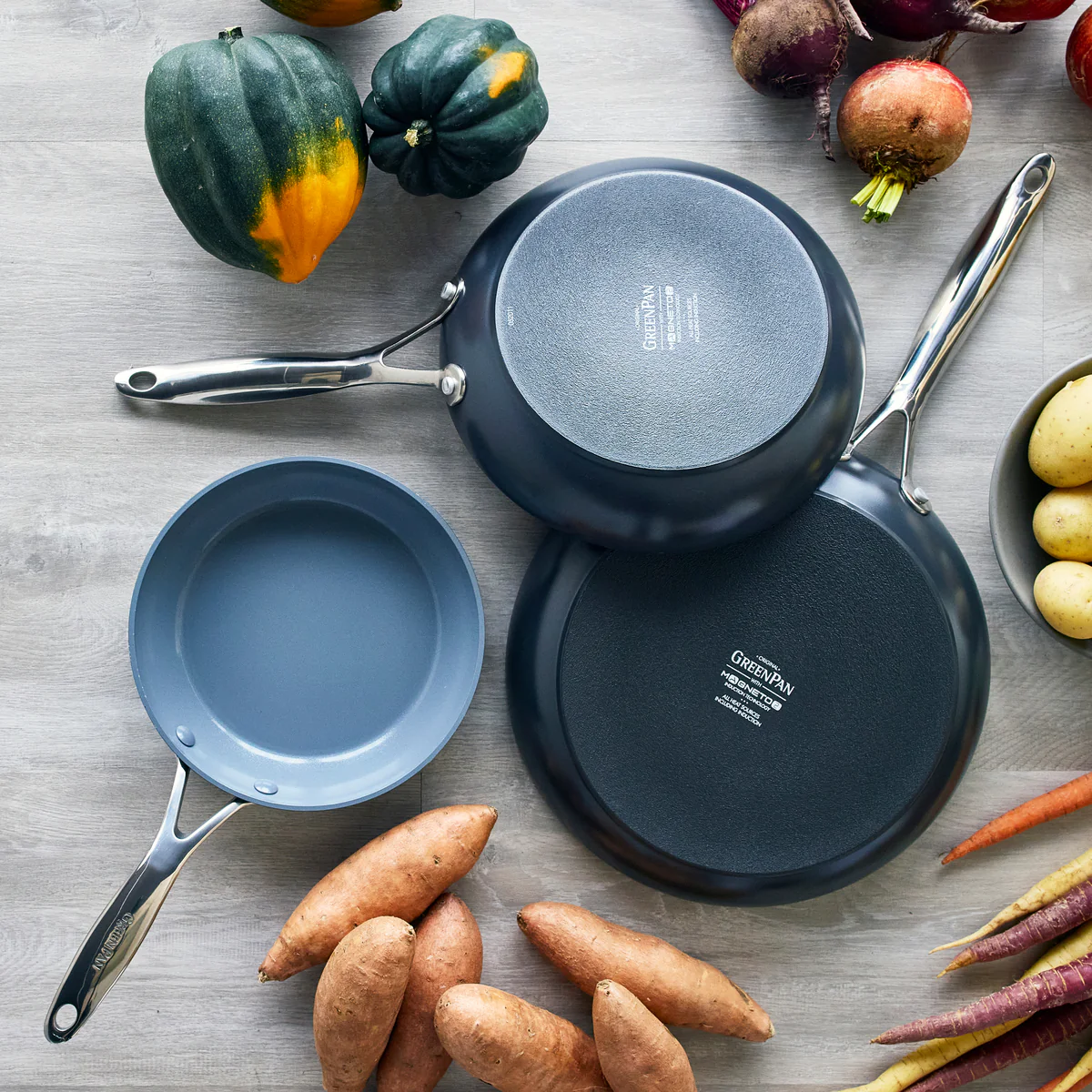 Valencia Pro Ceramic Nonstick 8, 9.5, and 11 Frypan Set | Gray