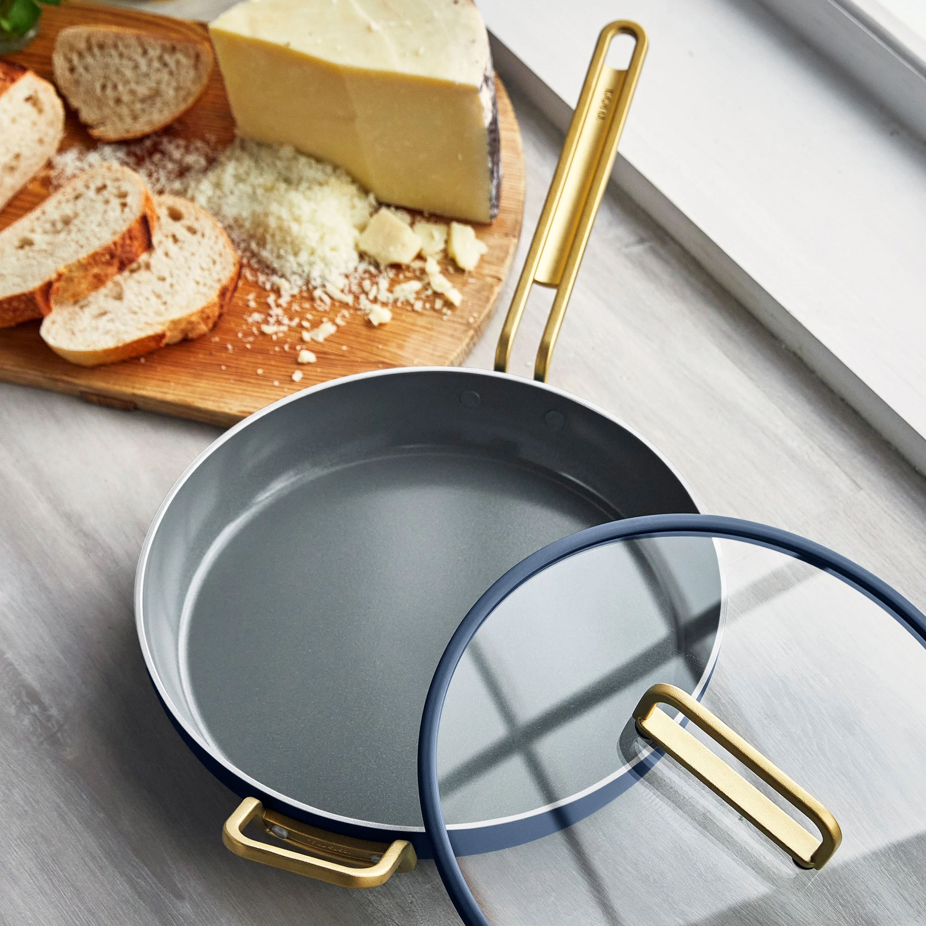 Stanley Tucci™ Ceramic Nonstick 4-Piece Frypan Set with The Tucci Cookbook | Marino Blue