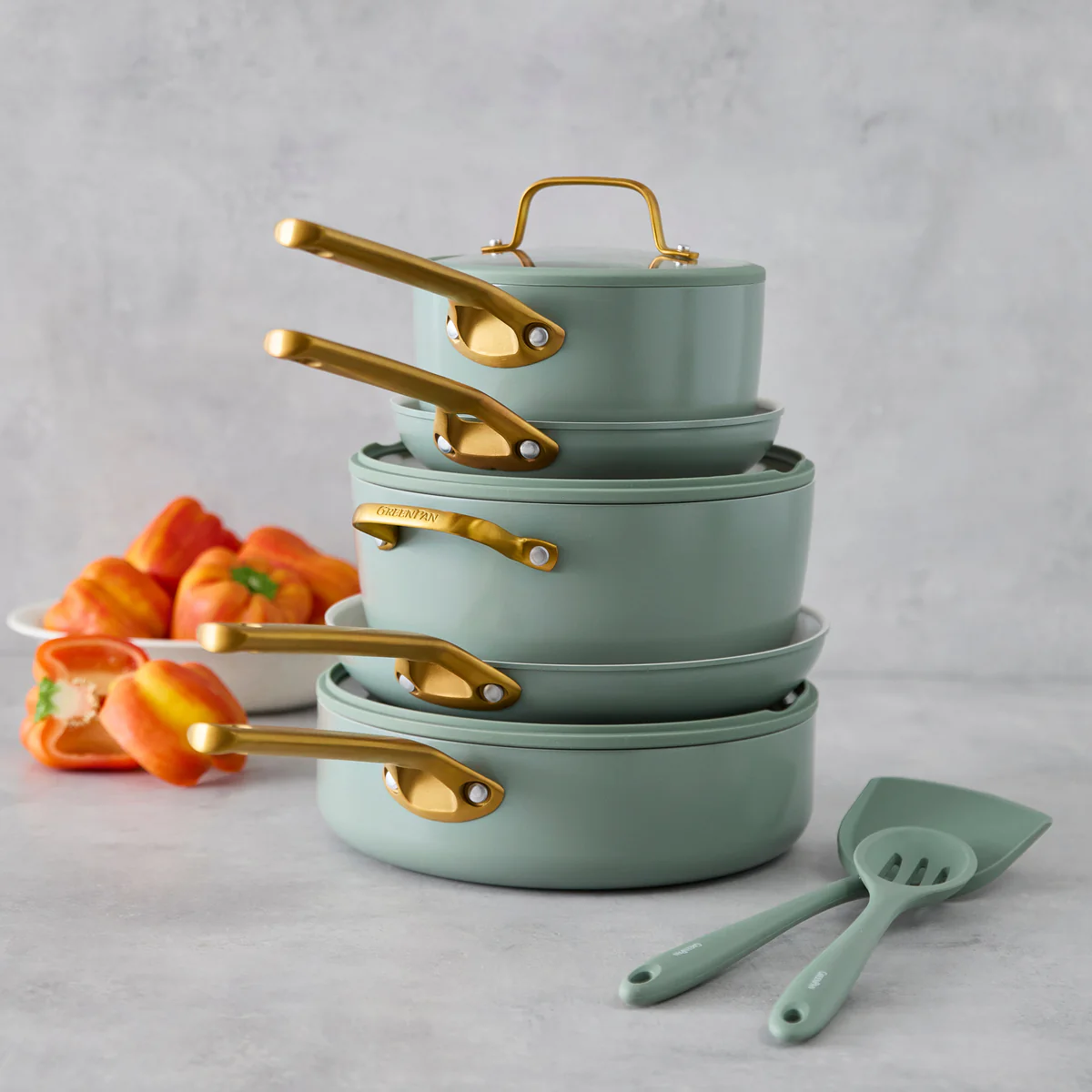 Reserve Pro Ceramic Nonstick 10-Piece Cookware Set | Moss