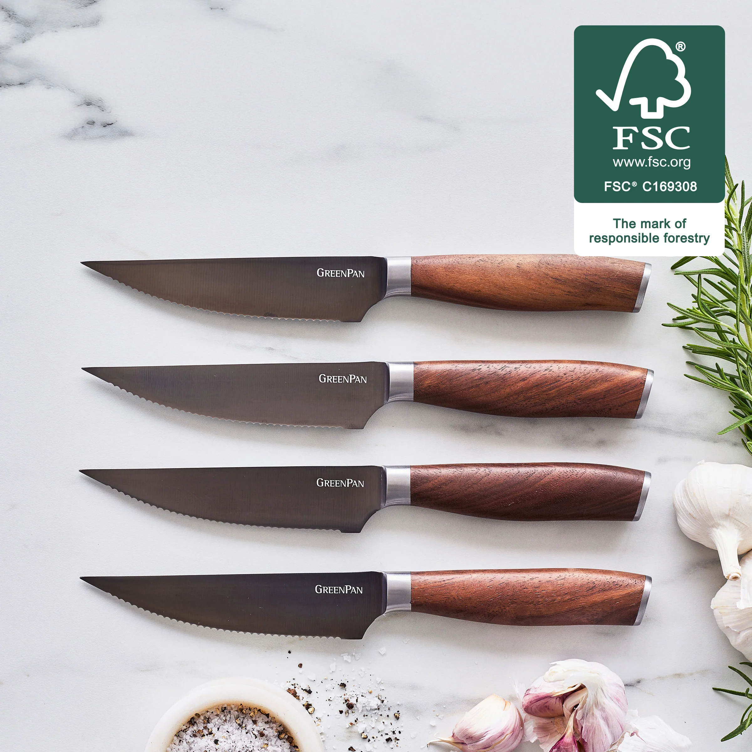 Premiere Titanium Cutlery 4-Piece Steak Knife Set with Walnut Handles