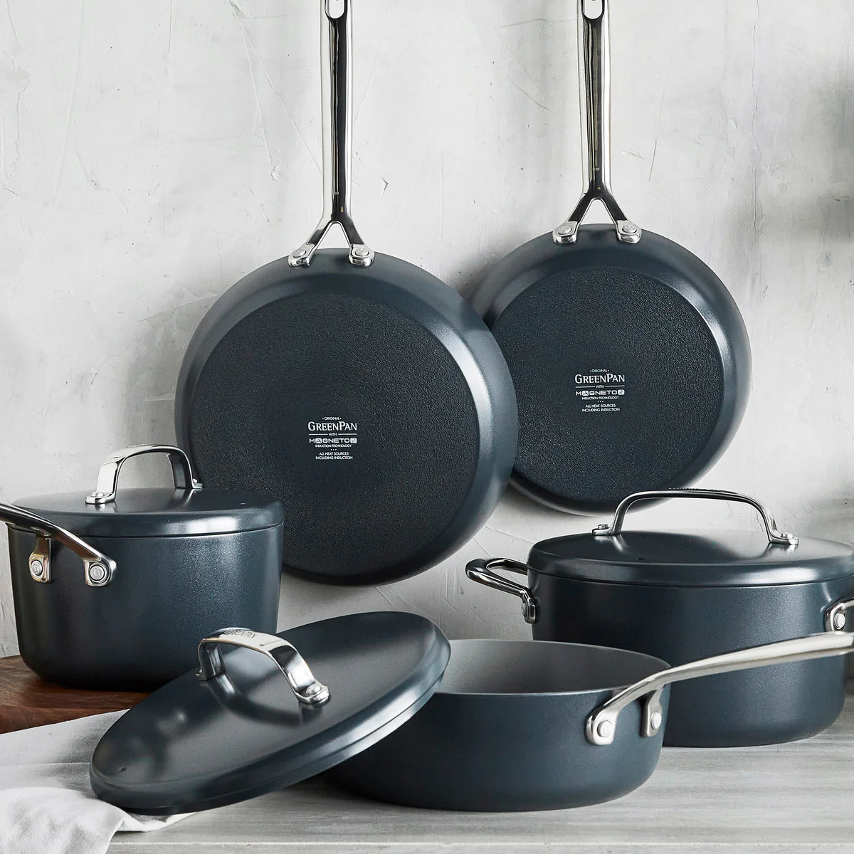 GP5 Colors Ceramic Nonstick 11-Piece Cookware Set with Mirror Handles | Slate