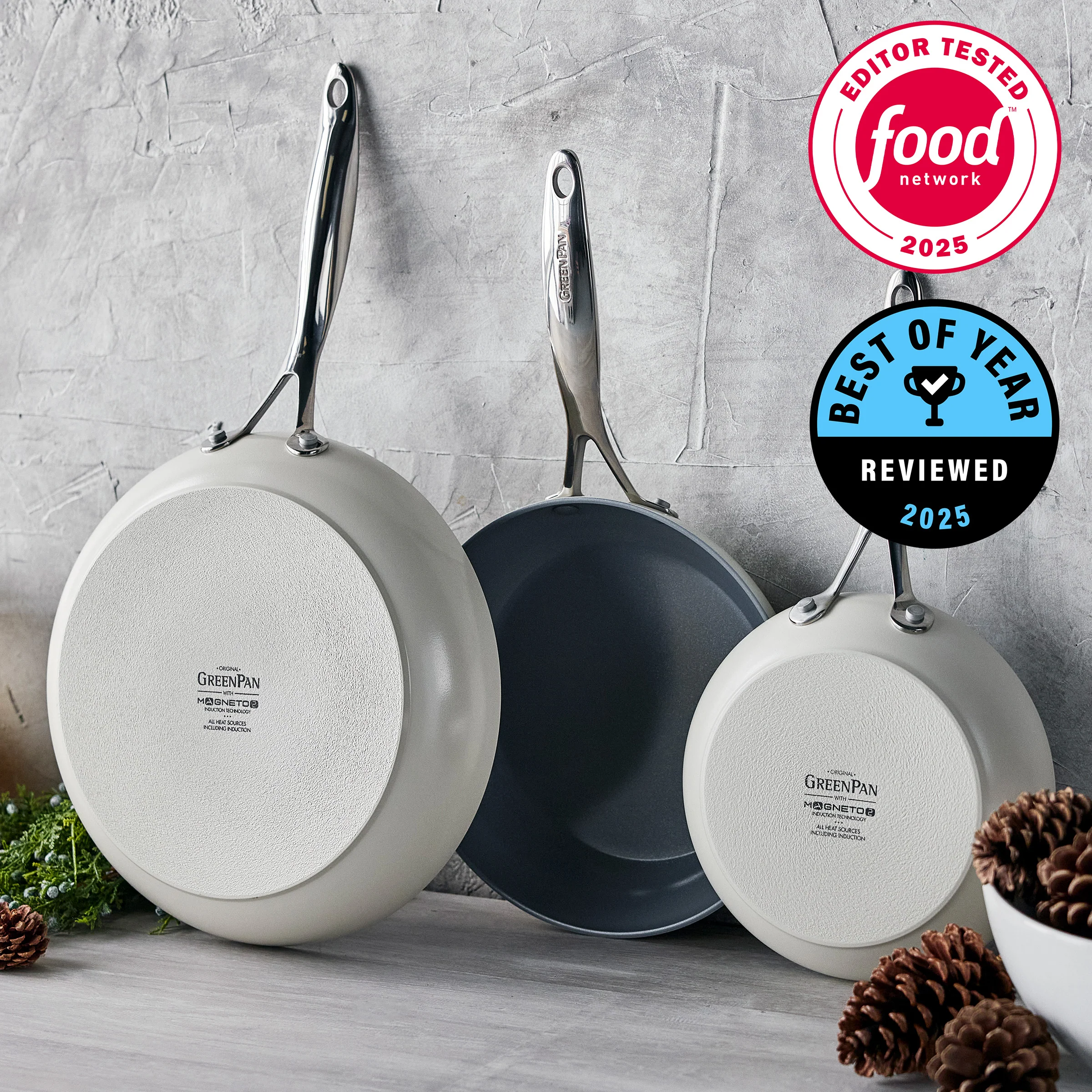 Valencia Pro Ceramic Nonstick 8, 9.5, and 11 Frypan Set | Cream