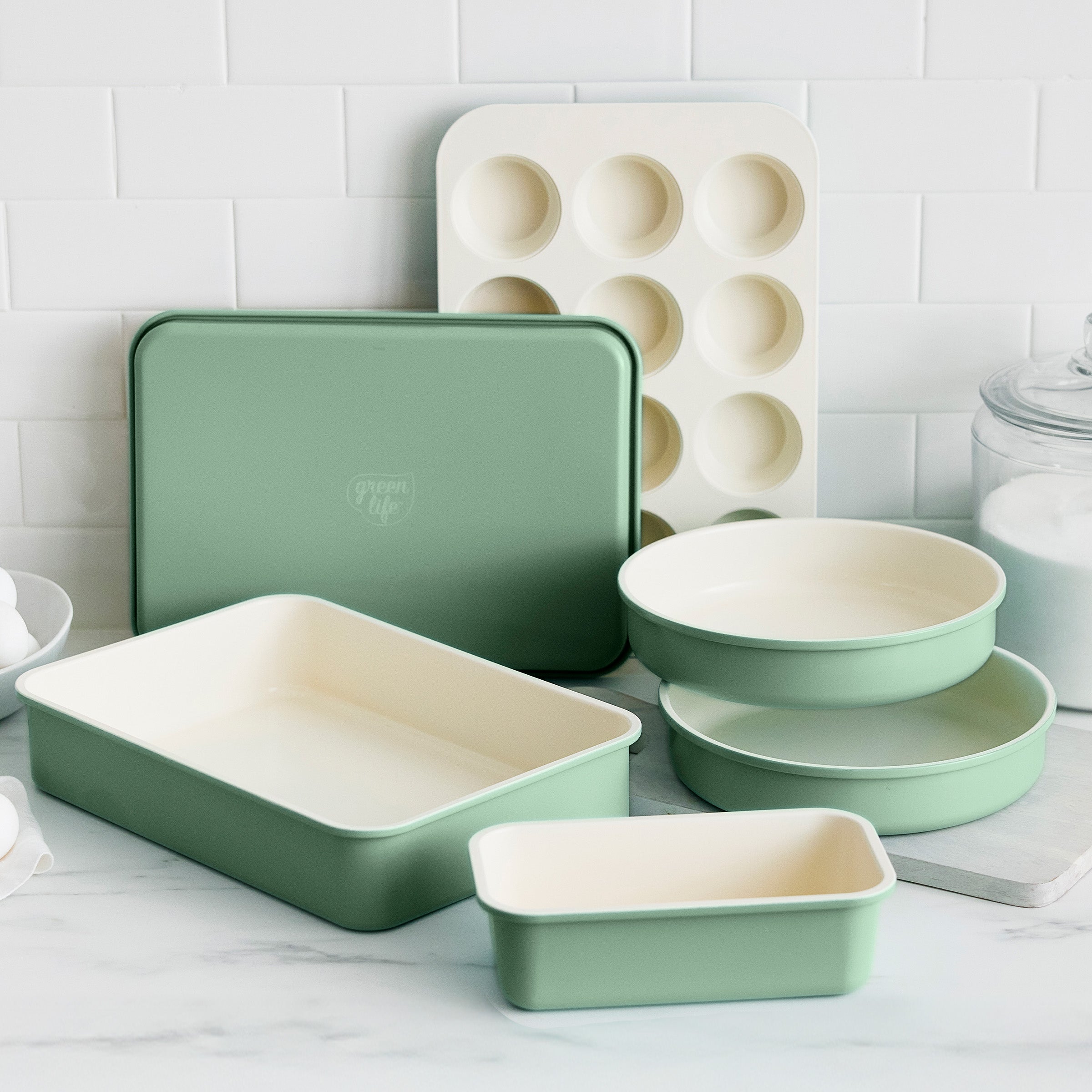 GreenLife Ceramic Nonstick 6-Piece Bakeware Set | Sage Green