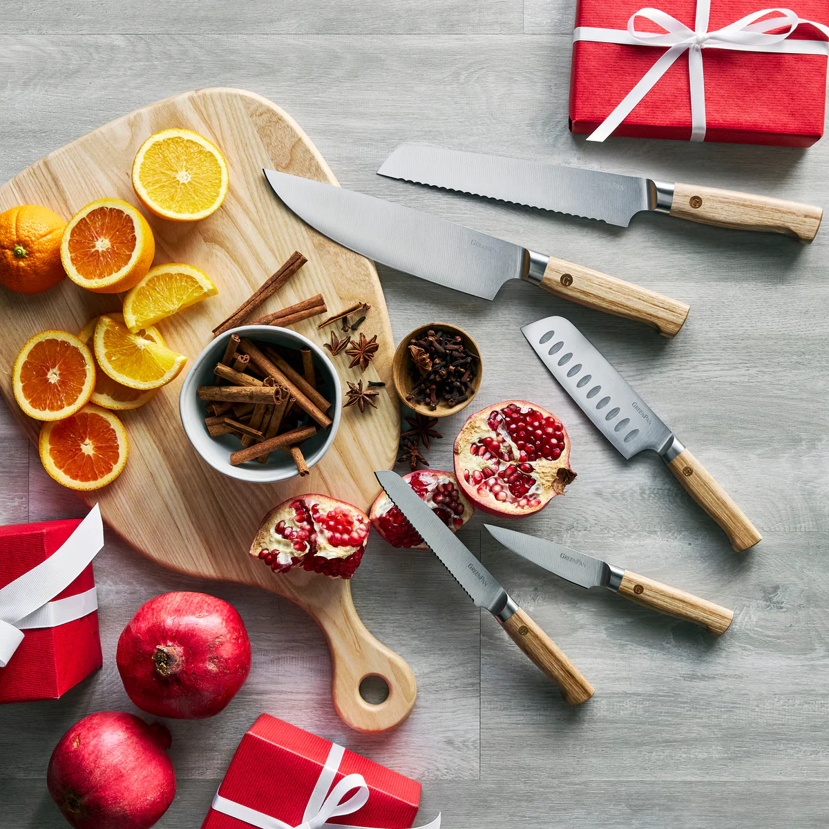 Elite Cutlery 13-Piece Knife Block Set with Light-Wood Handles