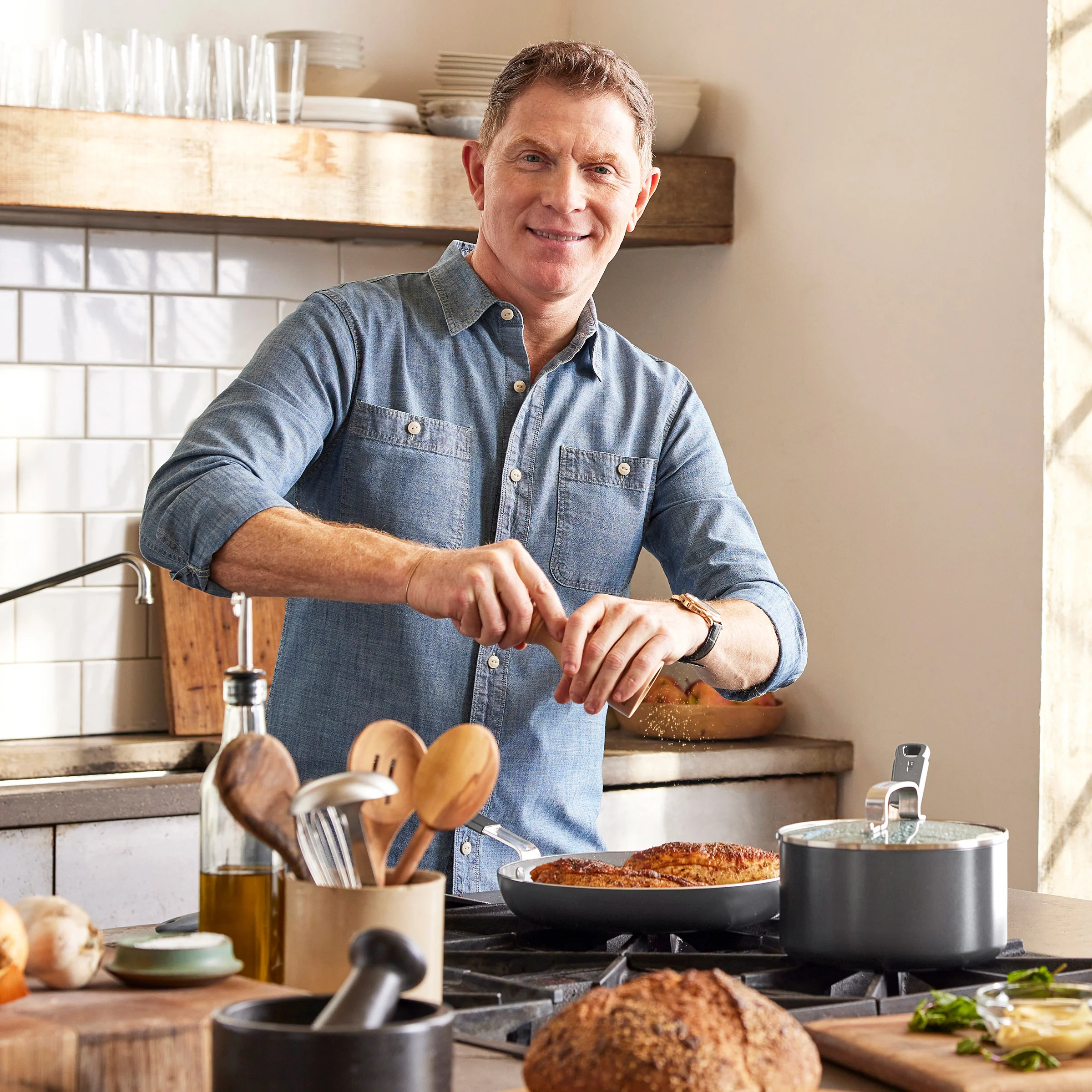 Bobby Flay by GreenPan Professional Ceramic Nonstick 18 x 11 Double Burner Griddle | Graphite