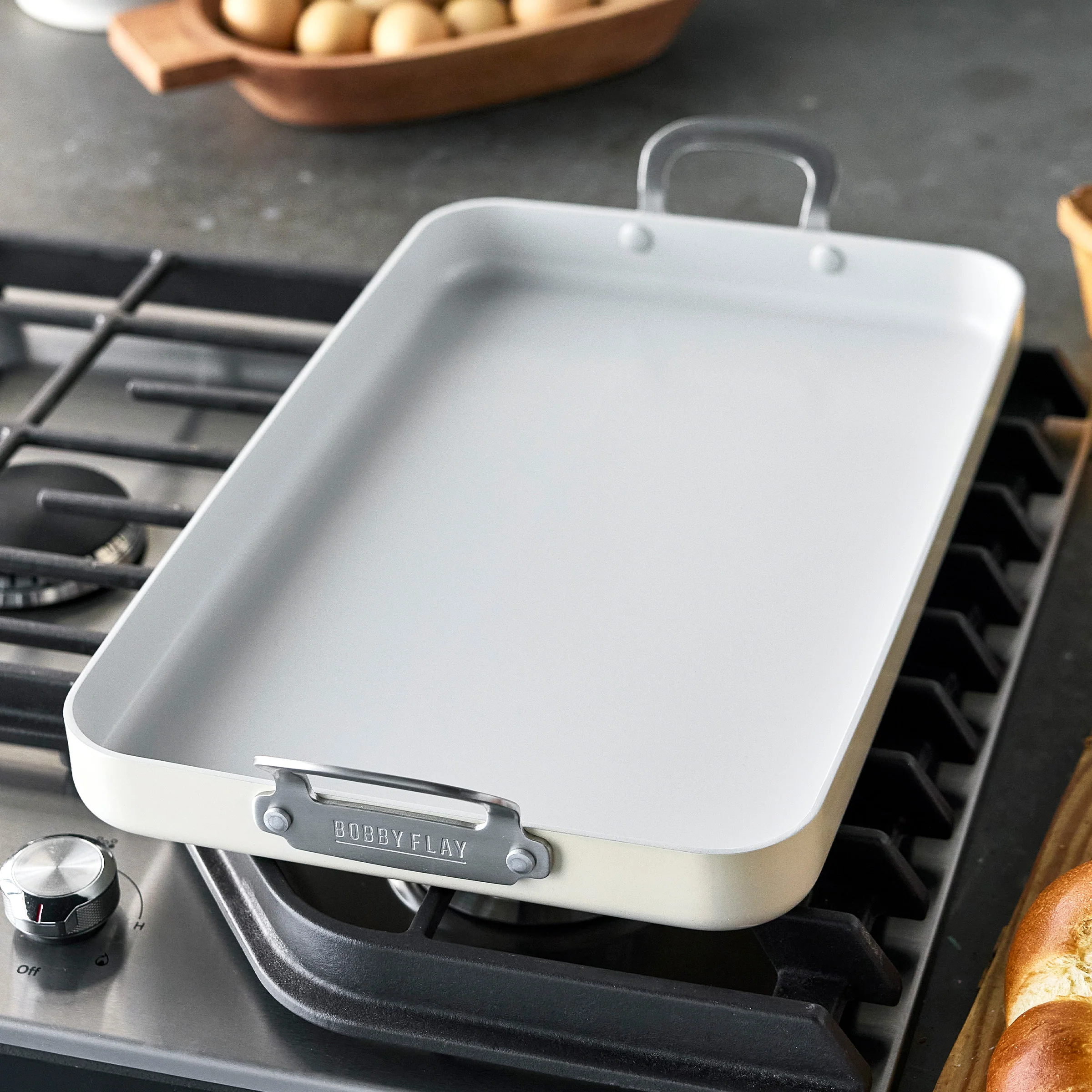 Bobby Flay by GreenPan Professional Ceramic Nonstick 18 x 11 Double Burner Griddle | Cream