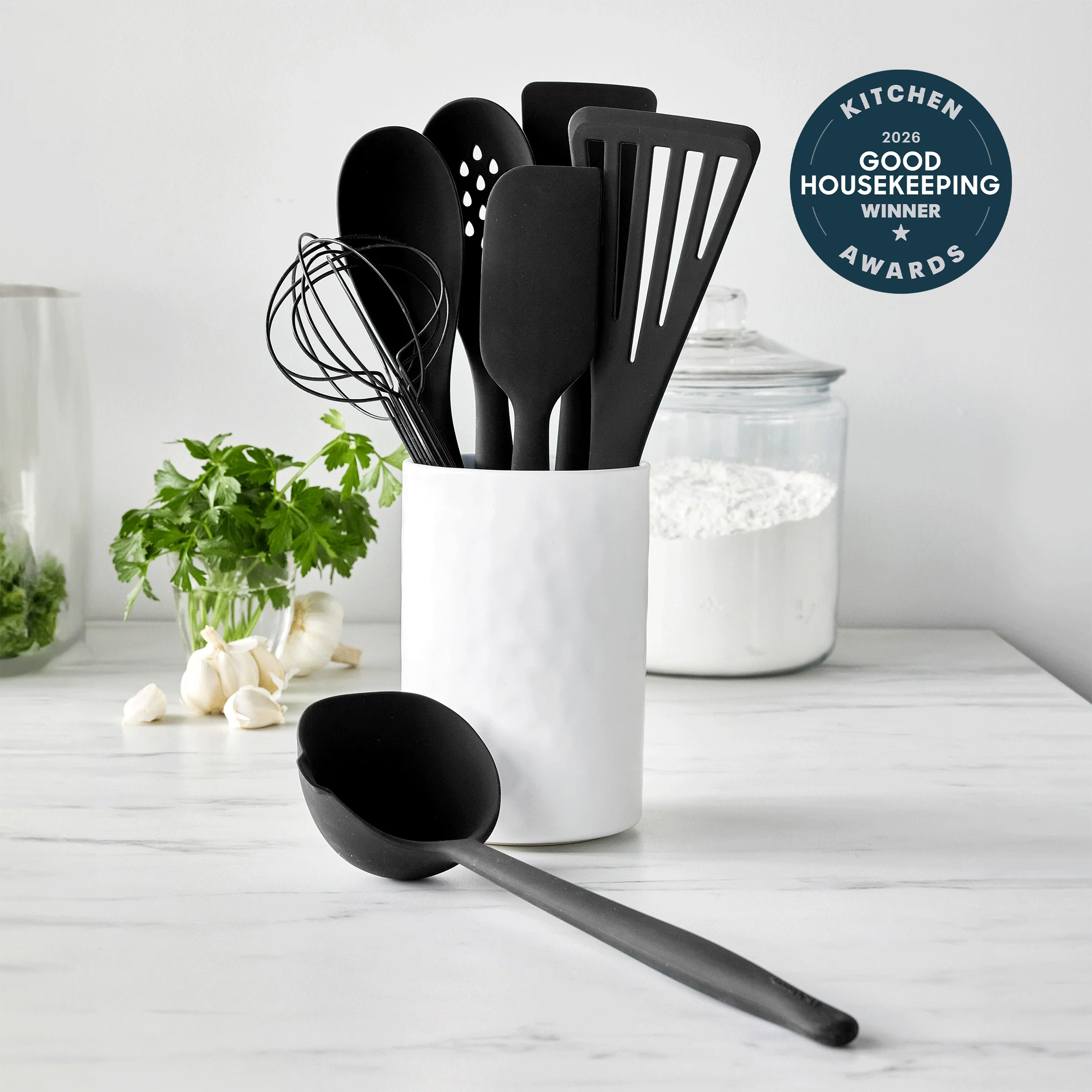 Premiere Silicone 8-Piece Utensil and Crock Set | Black