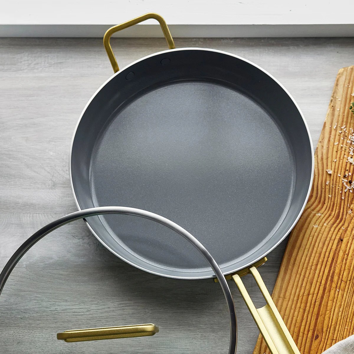Stanley Tucci™ Stainless Steel Ceramic Nonstick 12 Frypan with Lid | Champagne Handle