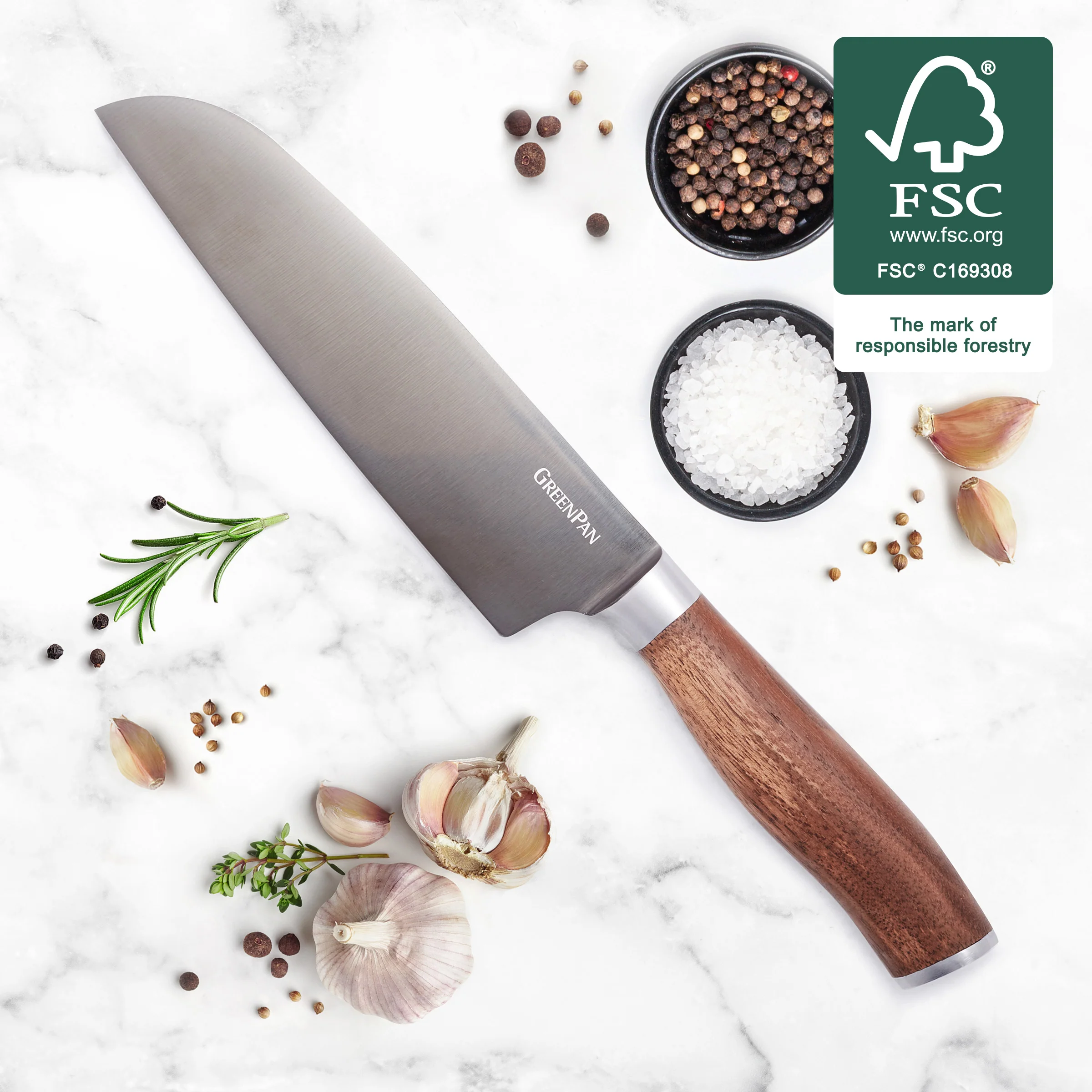 Premiere Titanium Cutlery 7 Santoku Knife with Walnut Handle