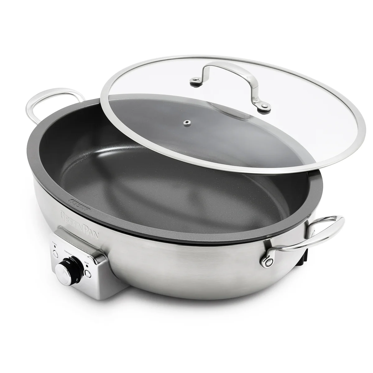 Elite 5.5-Quart Oval Electric Skillet | Premiere Stainless Steel