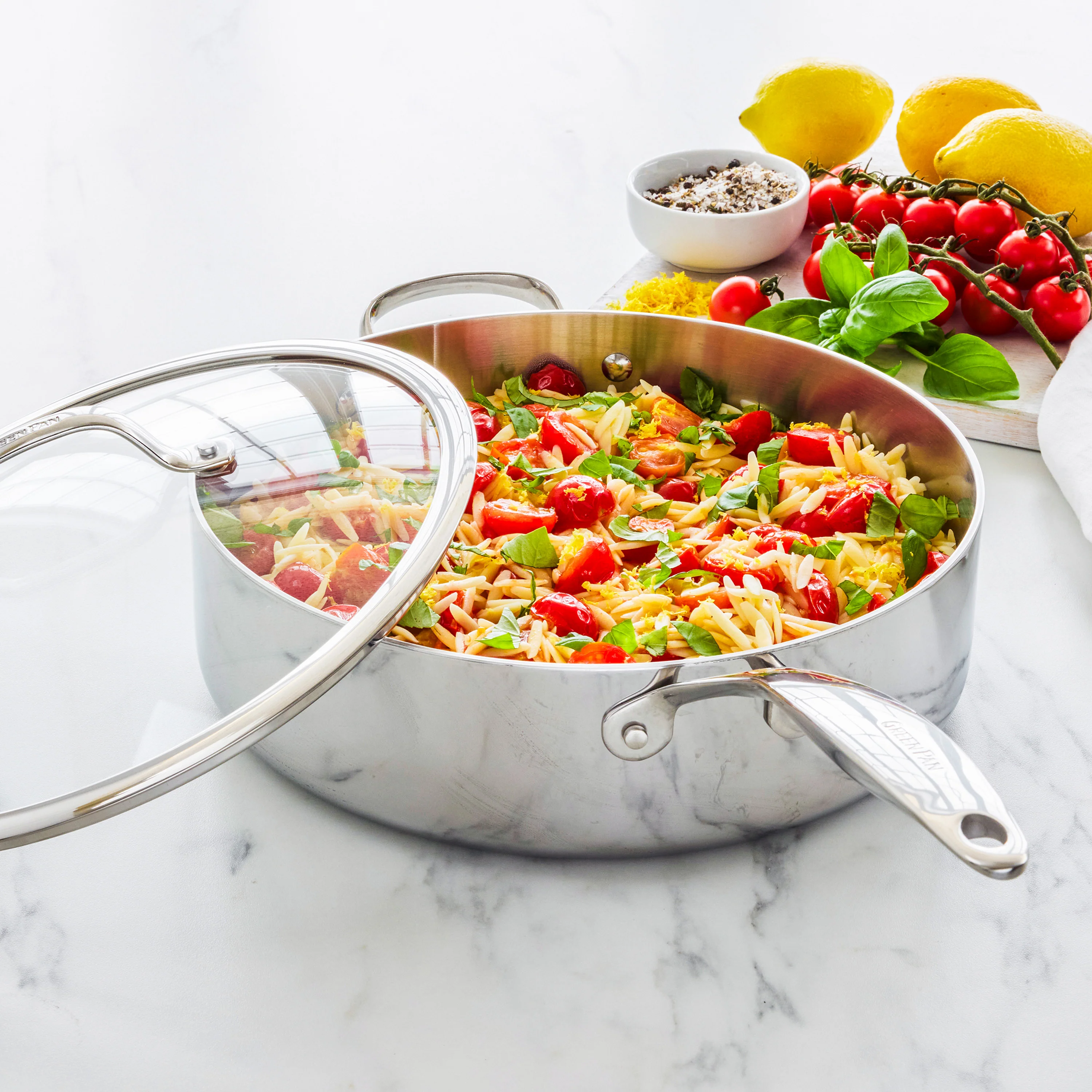 Valencia Pro Stainless Steel Uncoated 5-Quart Sauté Pan with Lid