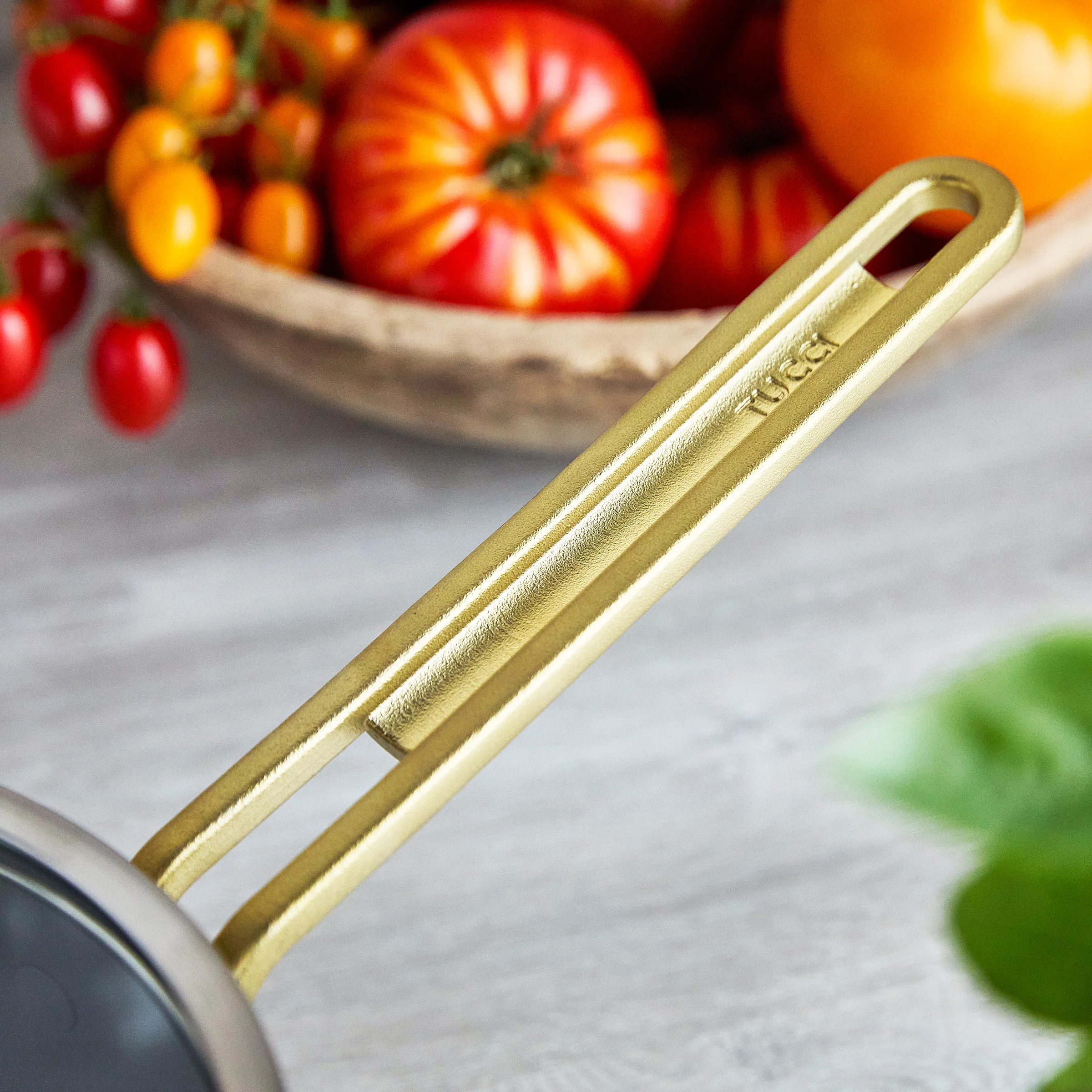 Stanley Tucci™ Stainless Steel Ceramic Nonstick 4-Quart Saucepan with Lid | Champagne Handles