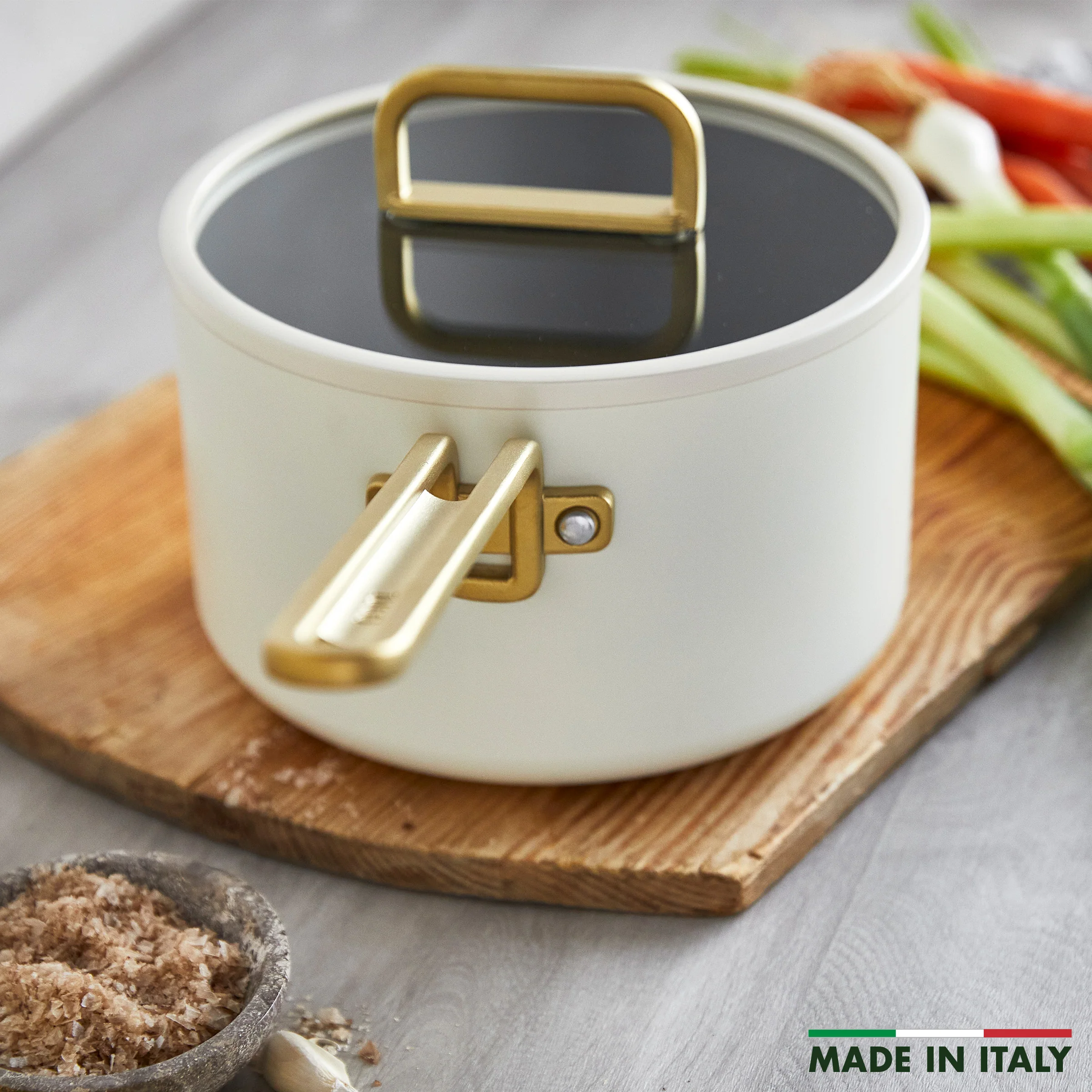 Stanley Tucci™ Ceramic Nonstick 4-Quart Saucepan with Lid | Carrara White