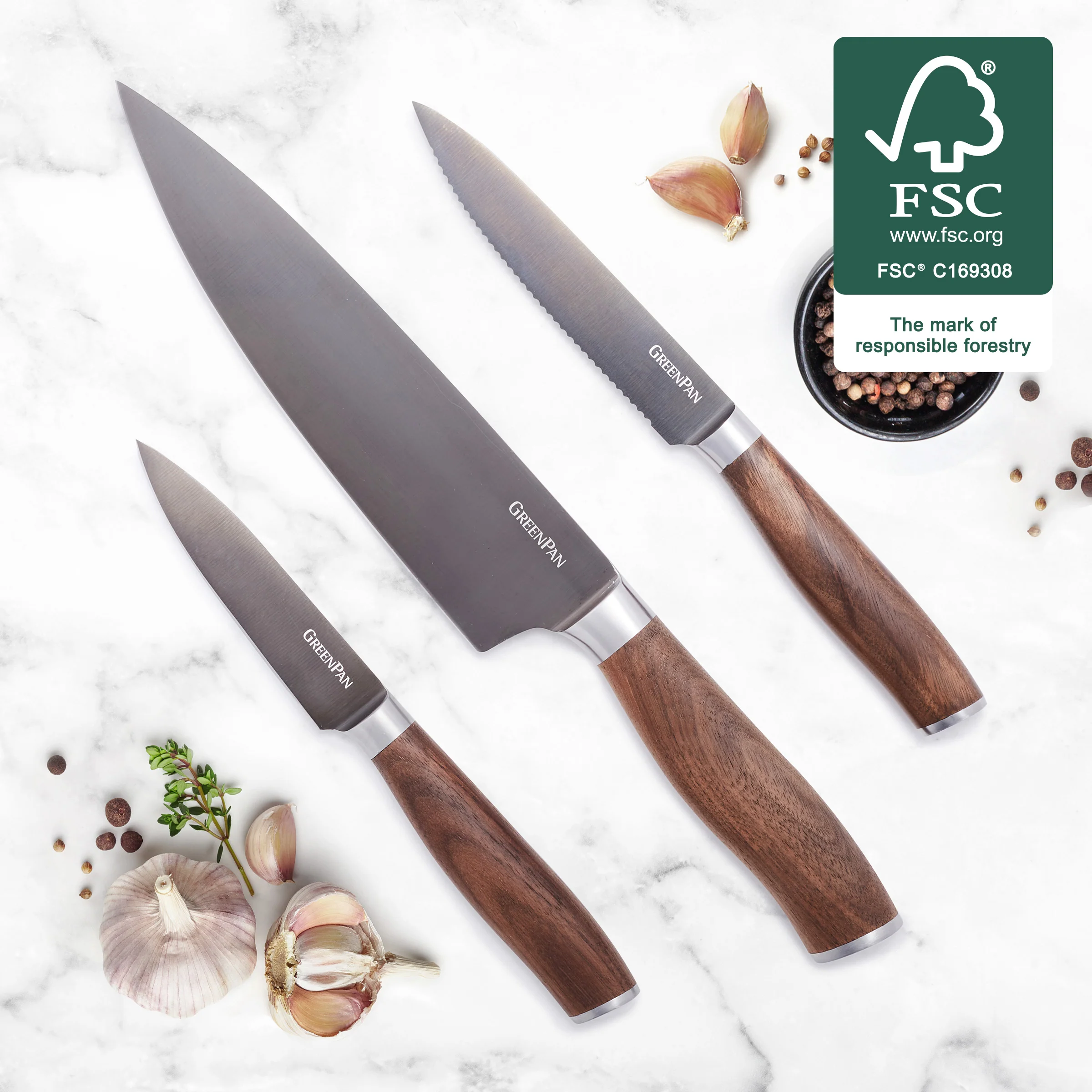 Premiere Titanium Cutlery 3-Piece Knife Set with Walnut Handles