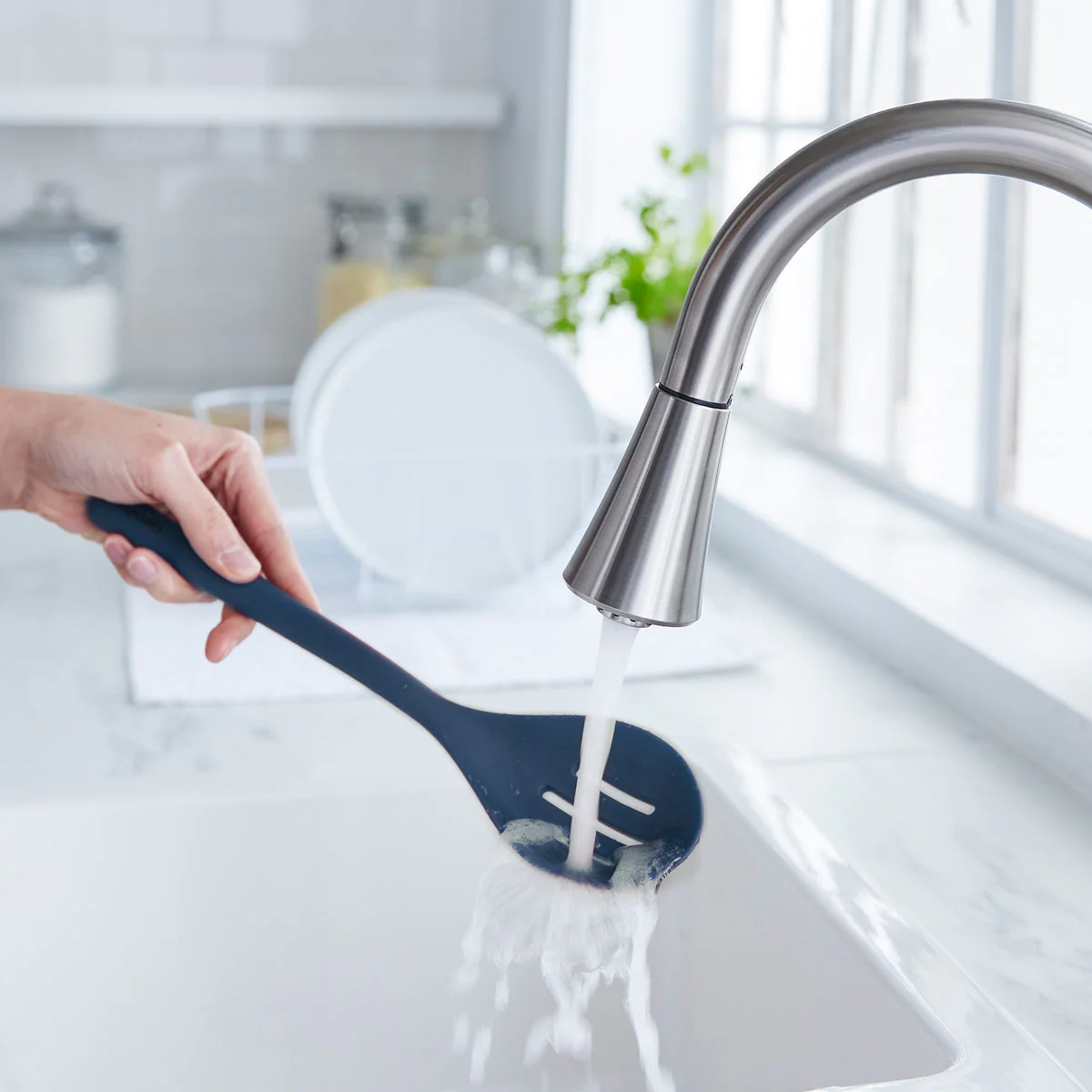 Platinum Silicone Slotted Spoon | Navy