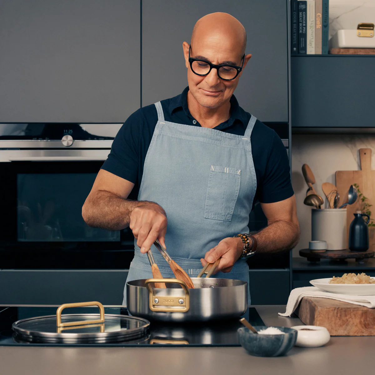 Stanley Tucci™ Uncoated Stainless Steel 4-Quart Sauté Pan with Lid