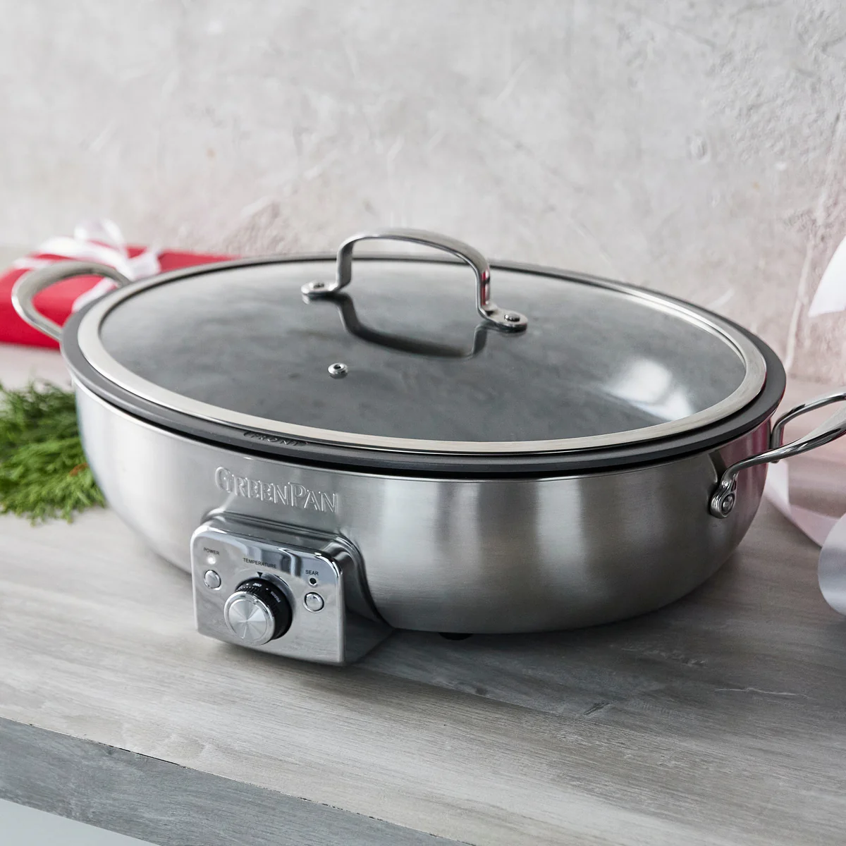 Elite 5.5-Quart Oval Electric Skillet | Premiere Stainless Steel