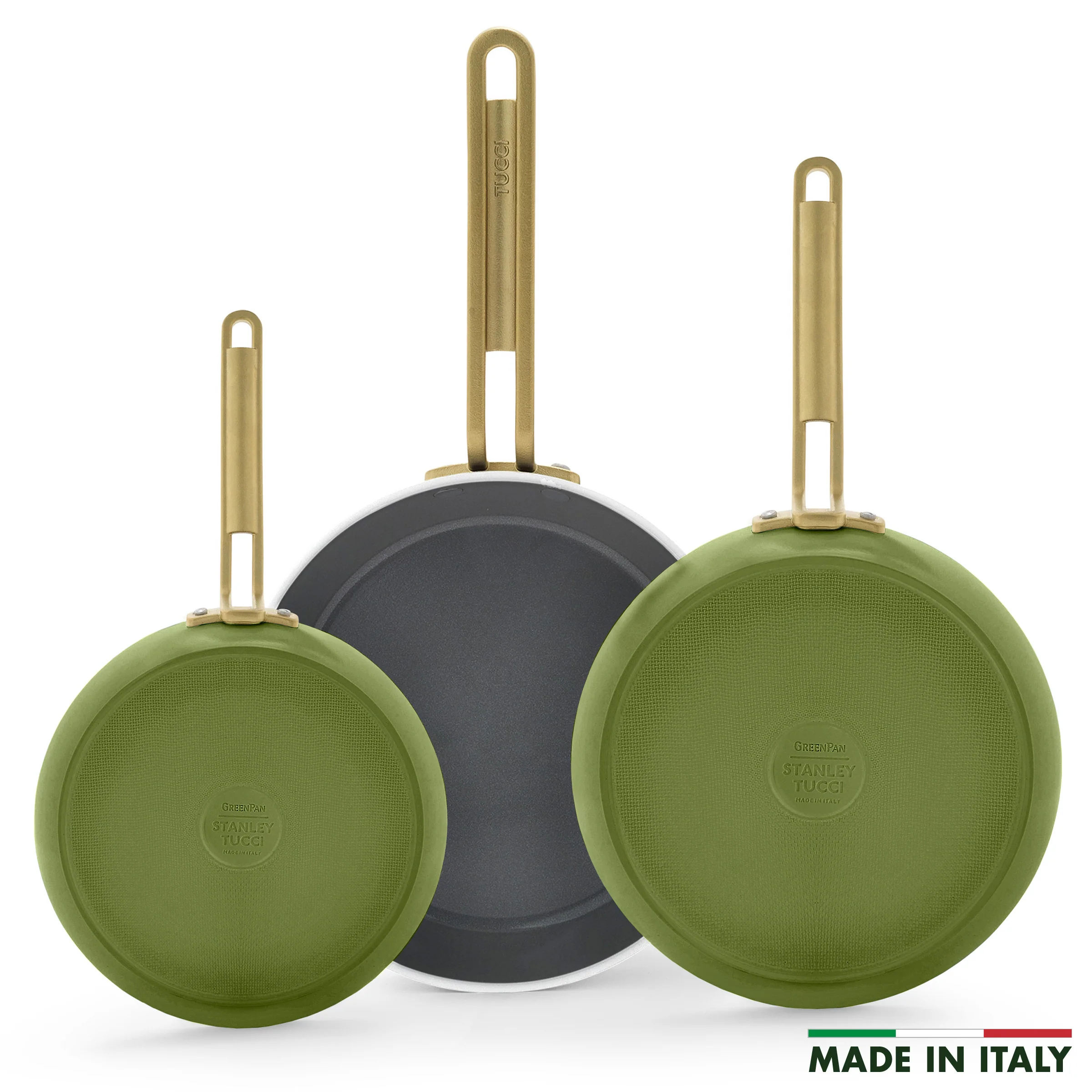 Stanley Tucci™ Ceramic Nonstick 8, 10 and 12 Frypan Set | Tuscan Olive
