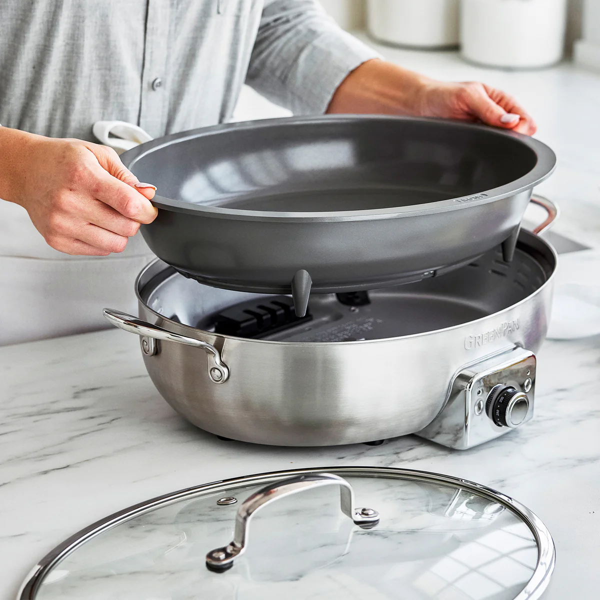 Elite 5.5-Quart Oval Electric Skillet | Premiere Stainless Steel