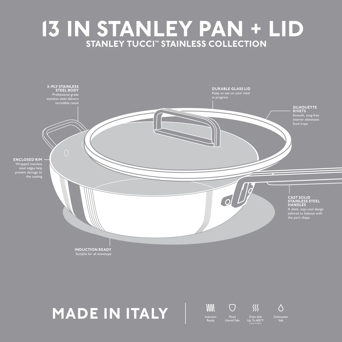 Stanley Tucci™ Uncoated Stainless Steel 6.5-Quart Stanley Pan with Lid