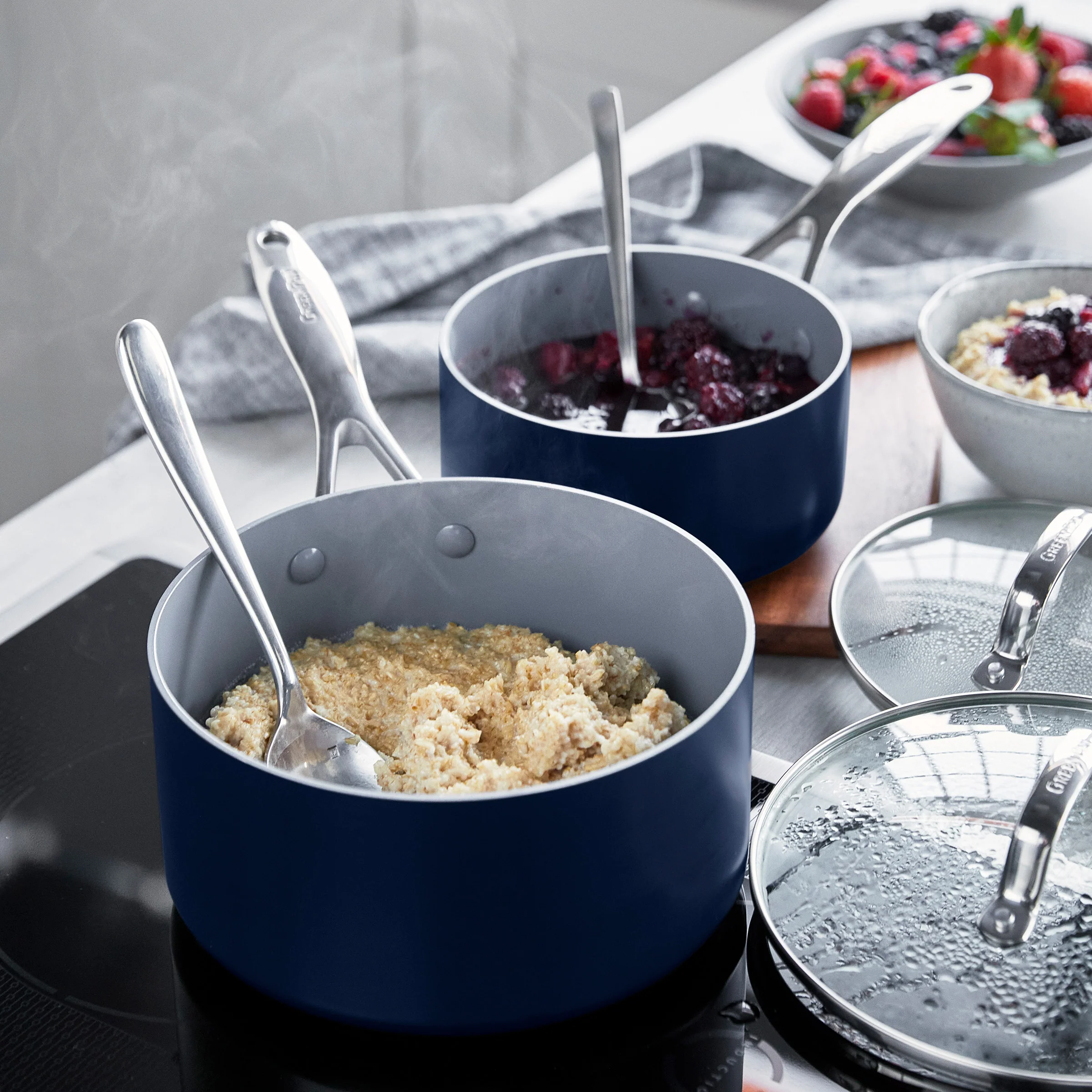 Valencia Pro Ceramic Nonstick 1.5-Quart and 3-Quart Saucepan Set with Lids | Twilight