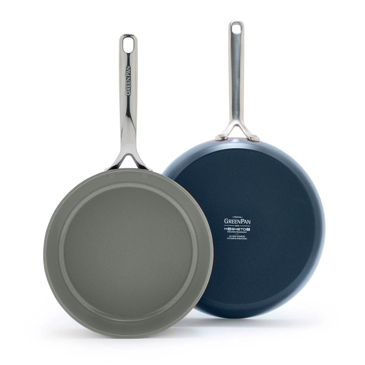GP5 Colors Ceramic Nonstick 9.5 and 11 Frypan Set with Mirror Handles | Oxford Blue