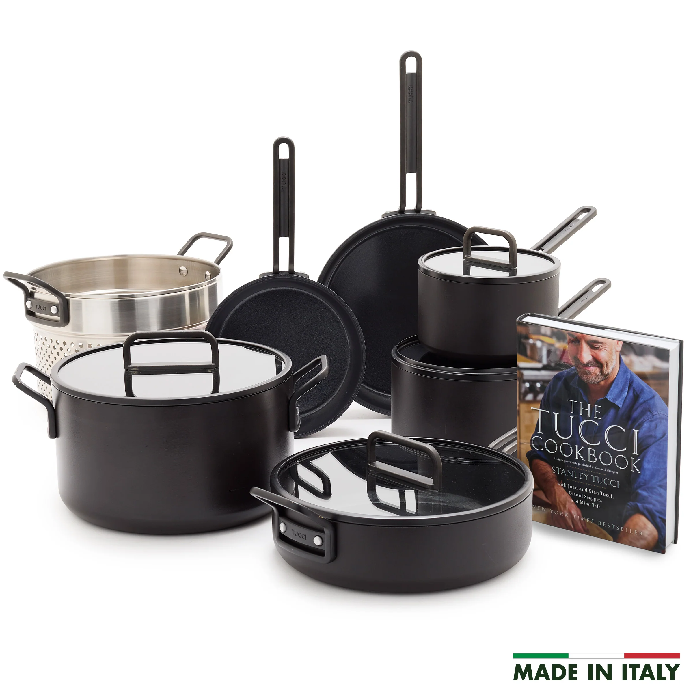 Stanley Tucci™ Ceramic Nonstick 11-Piece Cookware Set with The Tucci Cookbook | Milano Black