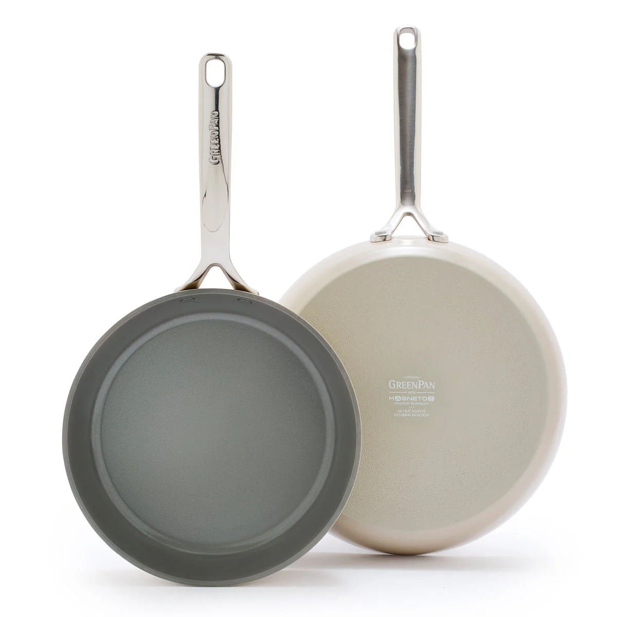 GP5 Colors Ceramic Nonstick 9.5 and 11 Frypan Set with Mirror Handles | Taupe