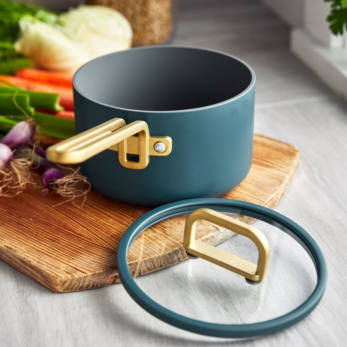 Stanley Tucci™ Ceramic Nonstick 4-Piece Saucepan Set | Venetian Teal