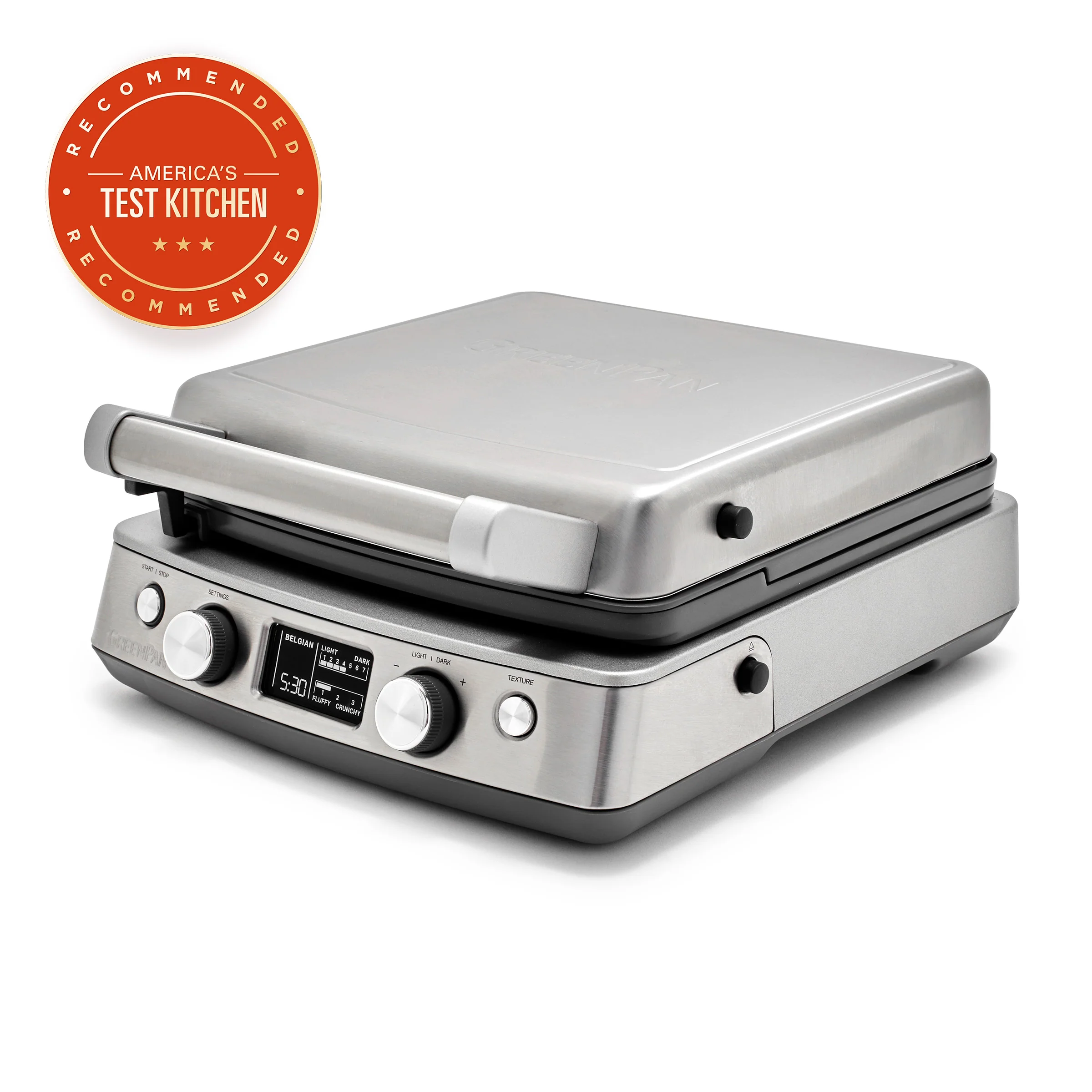 Elite Ceramic Nonstick 4-Square Waffle Maker | Premiere Stainless Steel