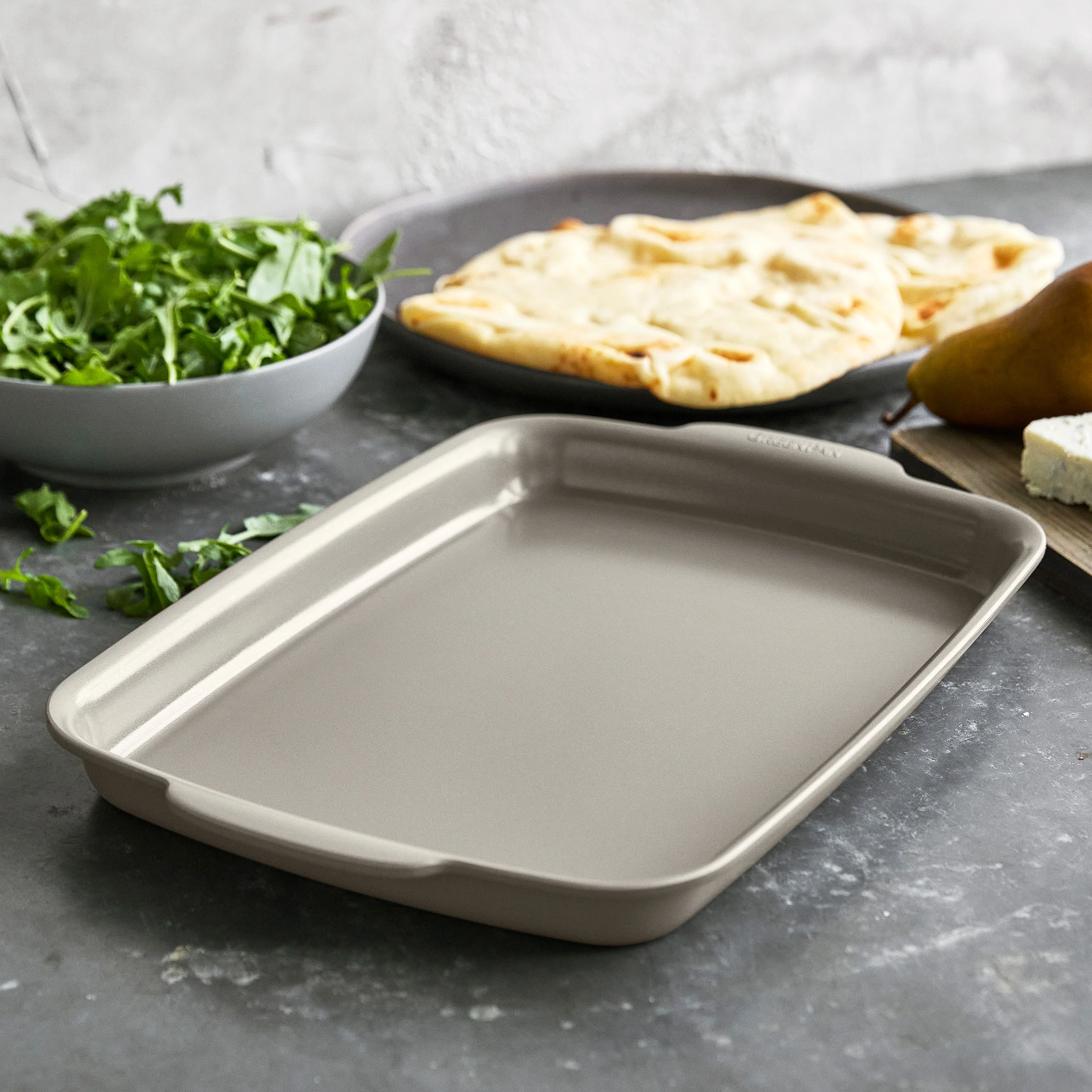 Premiere Ovenware Ceramic Nonstick 13 x 9 Quarter Sheet Pan Set | Taupe
