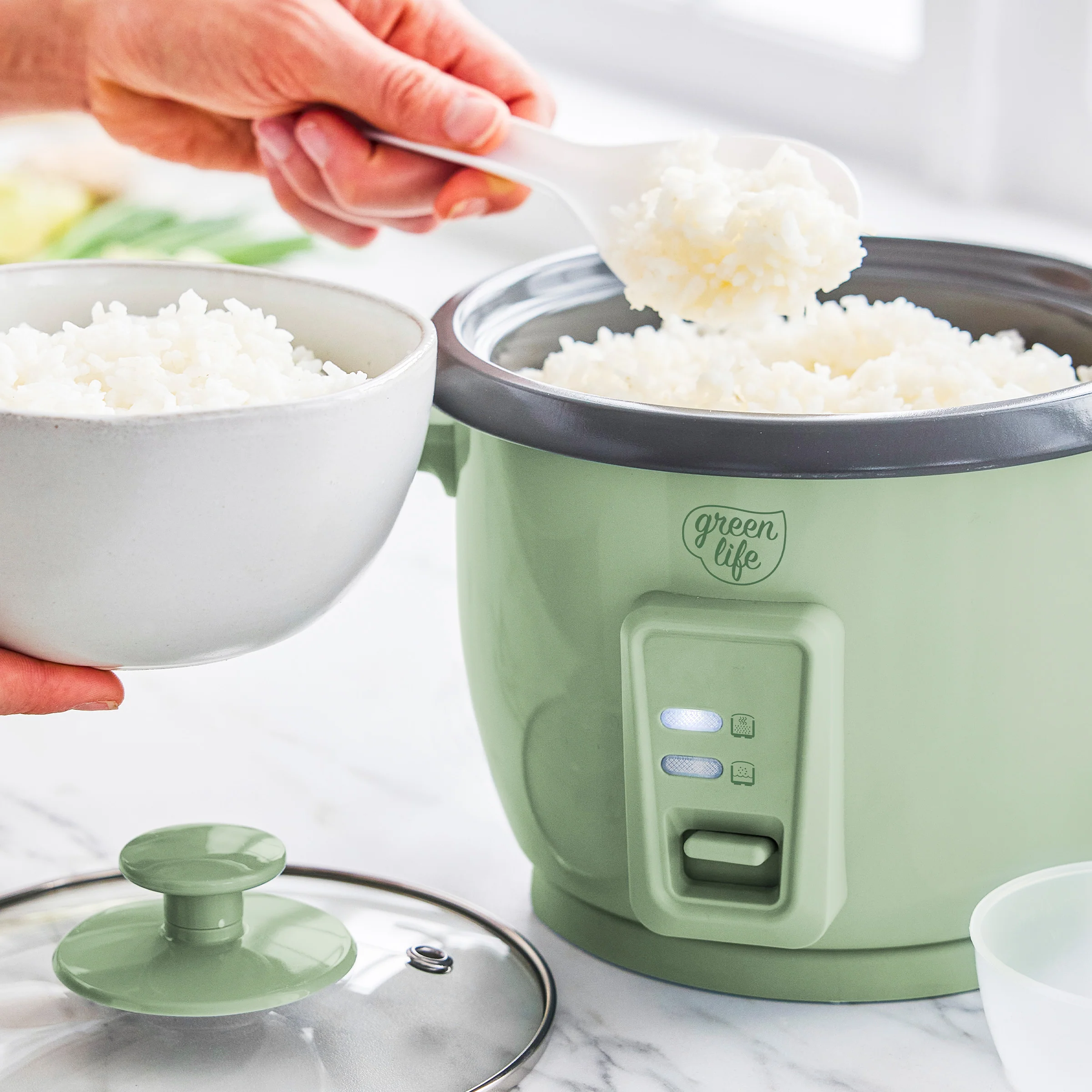GreenLife 6-Cup Rice Cooker | Sage Green